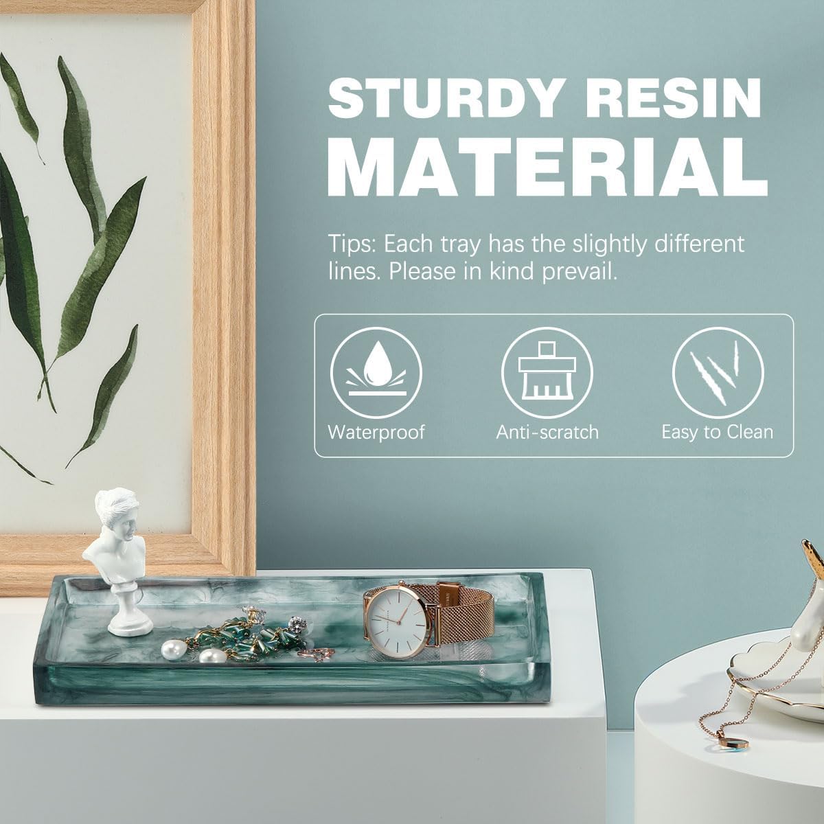 Ink Green Resin Vanity Tray with Jewelry Storage