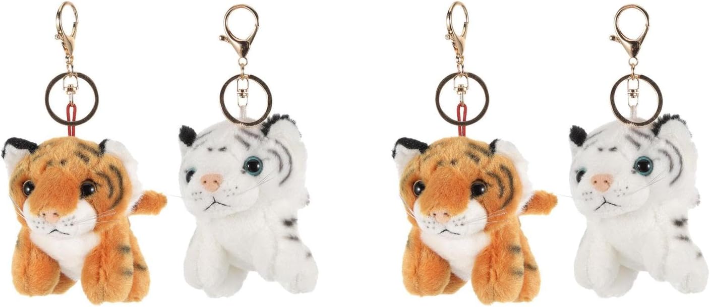 LOGOFUN 4PCS Plush Tiger Keychains for Backpacks Purses