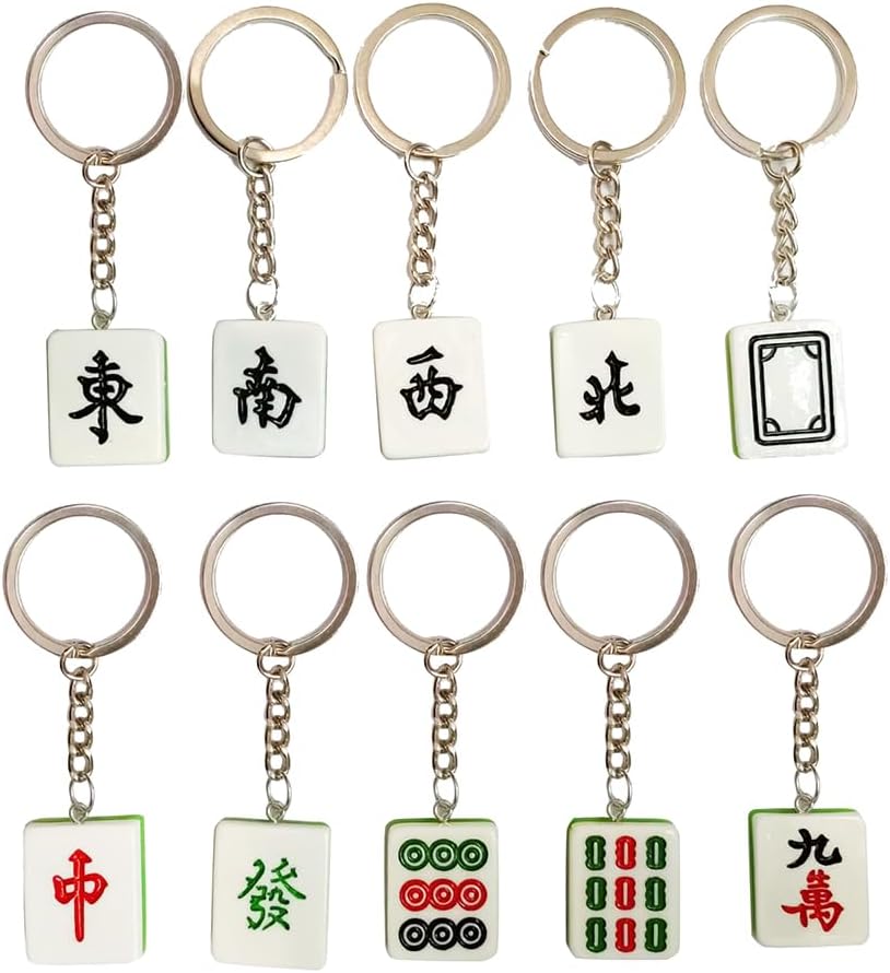 10 Pieces Resin Mahjong Key Chains Set for Women Birthday Party