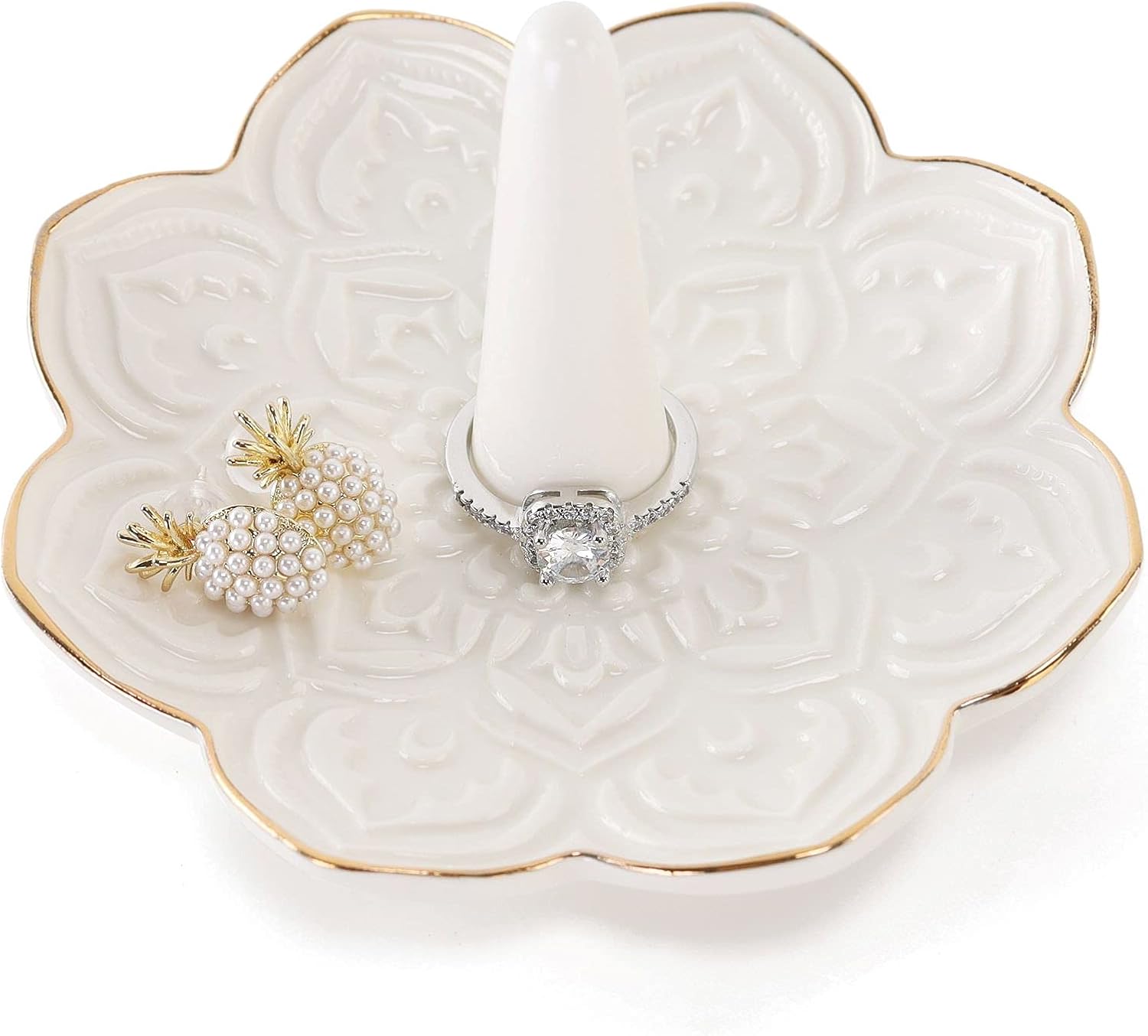 Ceramic White Mandala Jewelry Holder for Women