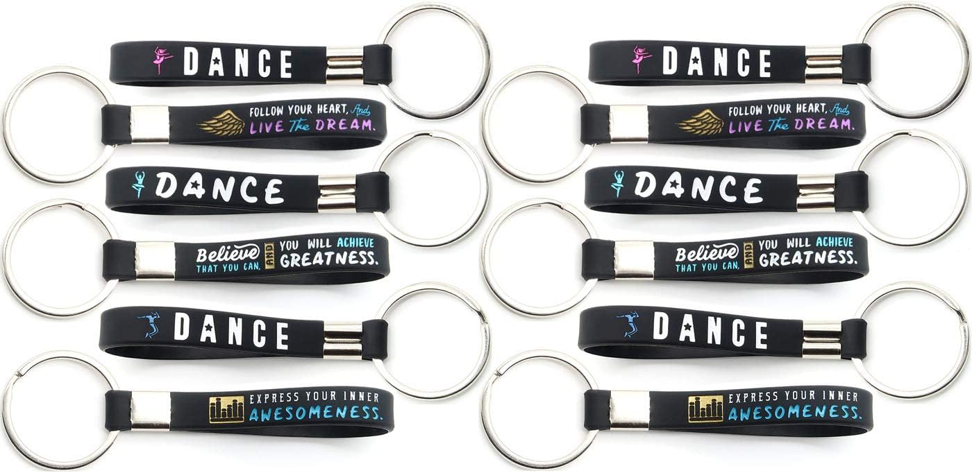 12-Pack Dance Keychains with Motivational Quotes