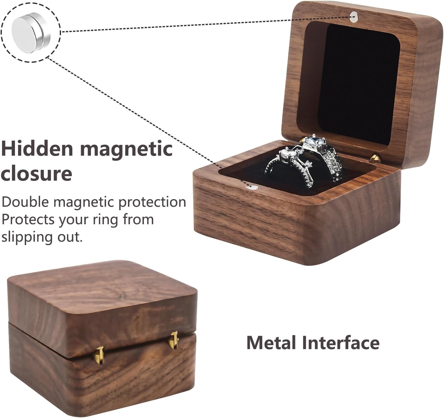 Exquisite Wooden Ring Box with 2 Slots Black