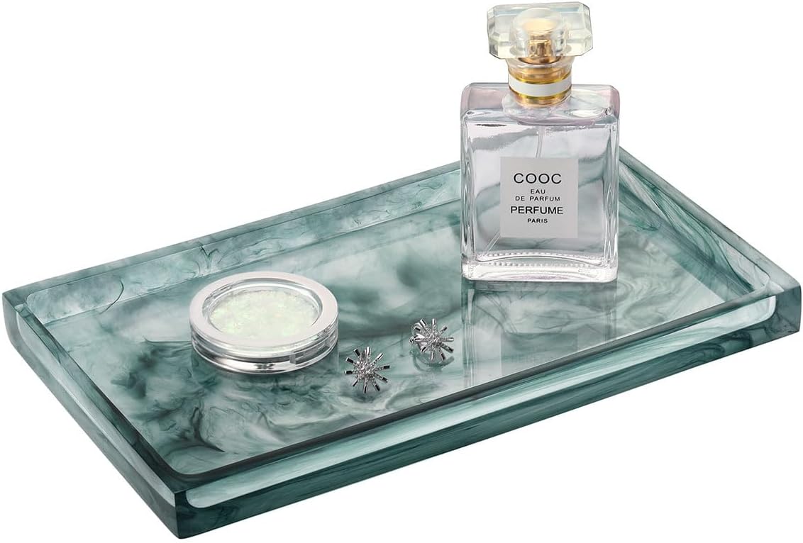 Ink Green Resin Vanity Tray with Jewelry Storage