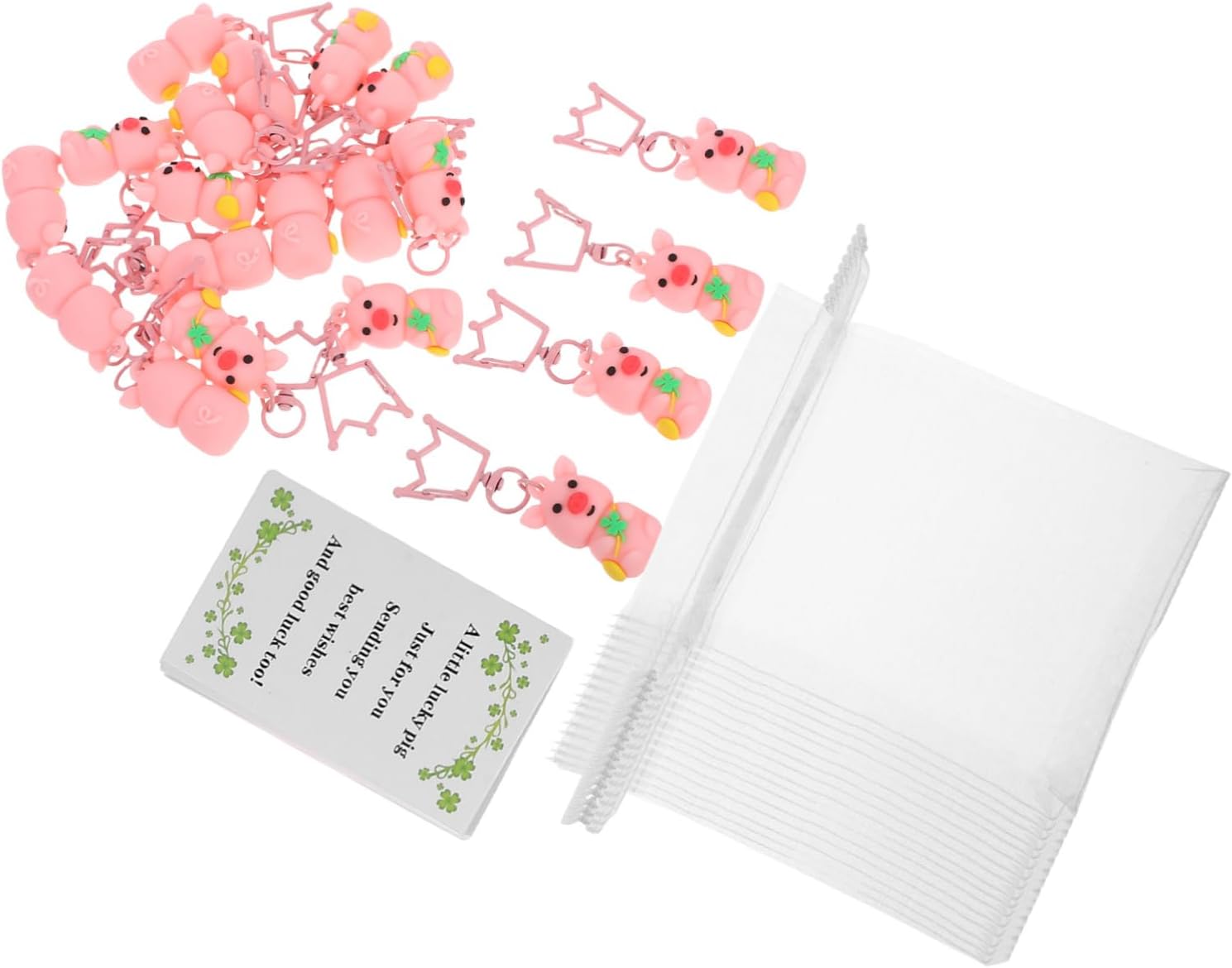 IMIKEYA 20pcs Cute Pig Keychain Four Leaf Lucky Pendant Set with Organza Bag