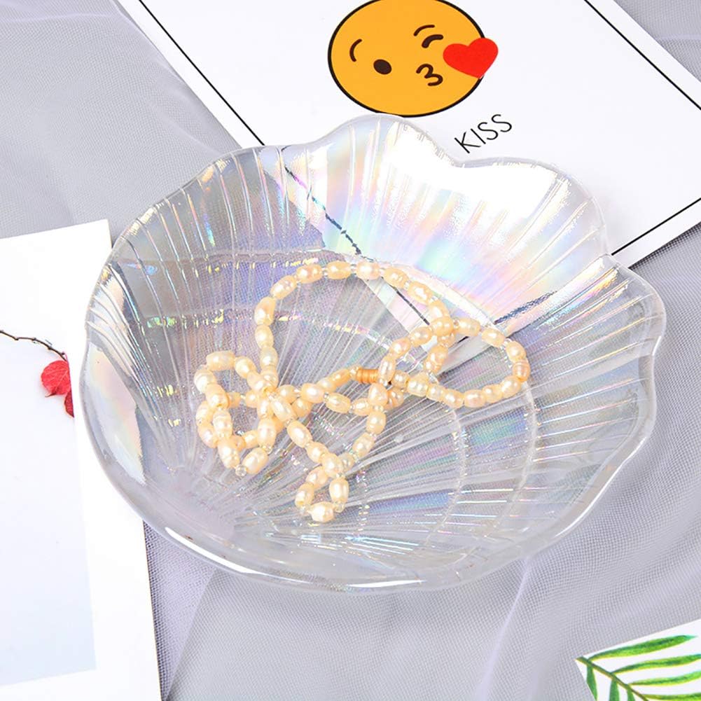 Glitter Glass Jewelry Dish Sparkle Iridescent Seashell Soap Holder for Women Girls