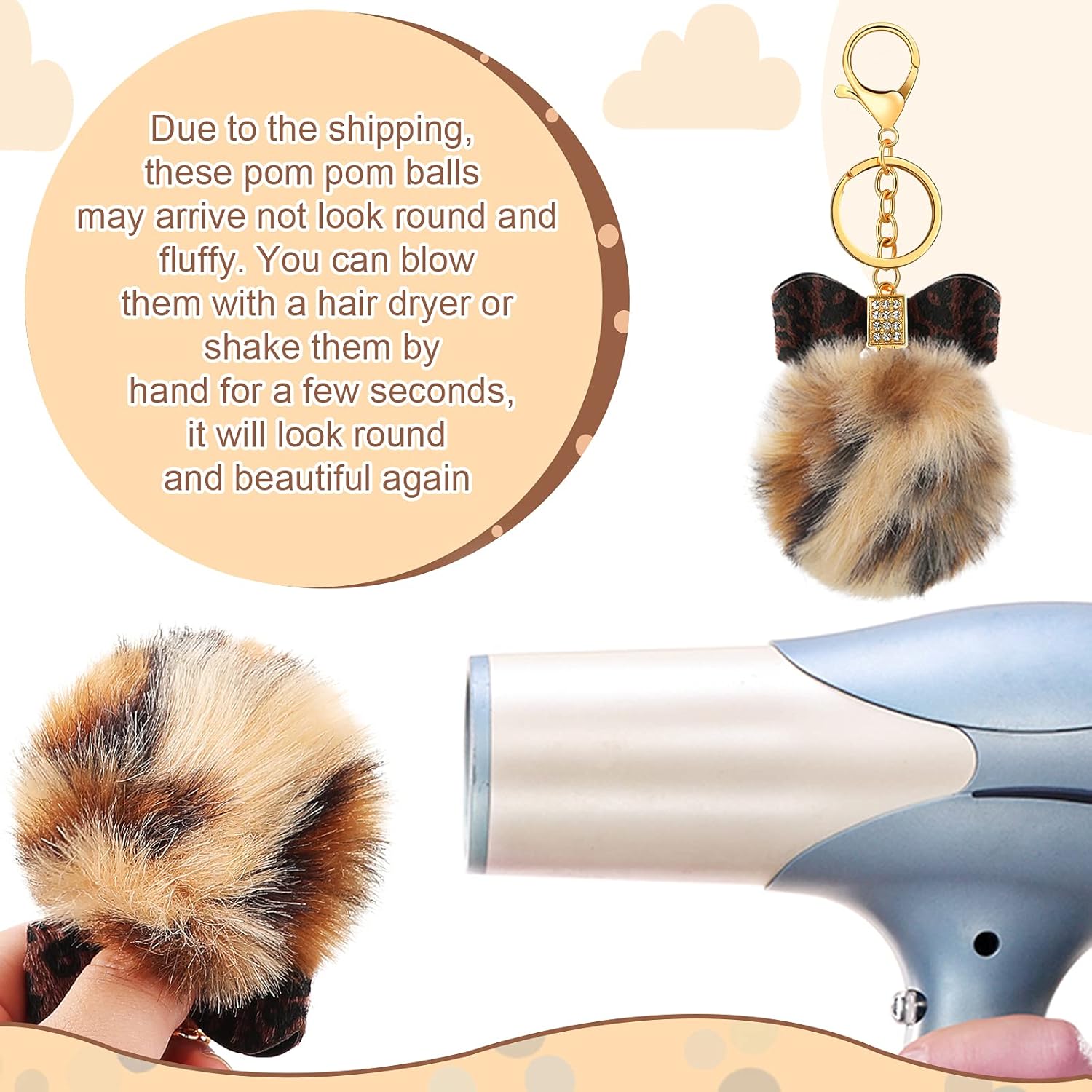 Hicarer Fluffy Pom Pom Keychain Set 12 Colors