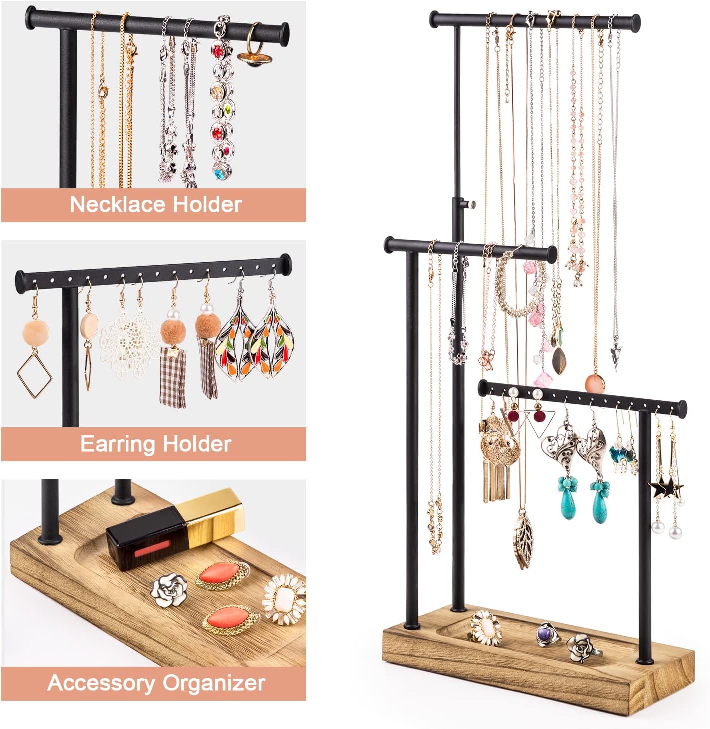 SRIWATANA Jewelry Organizer Stand - 3 Tier Extra Tall Necklace Holder