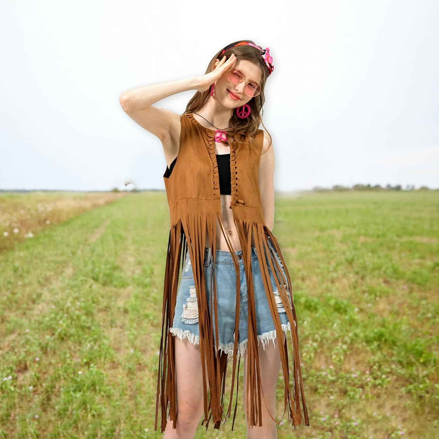 SunnyLisa Women Hippie Costume Set 60s 70s