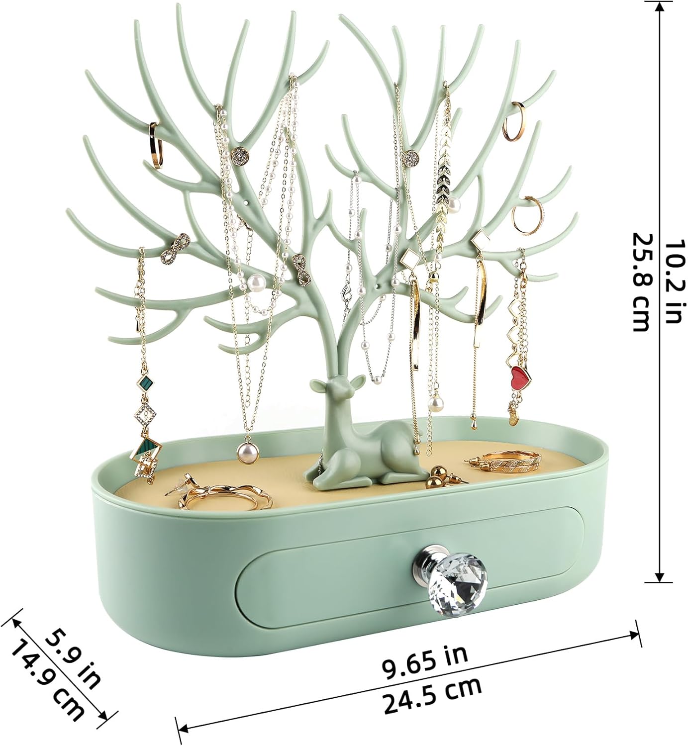 MORELESS Antlers Jewelry Display Stand with Drawer and Crystal Handle
