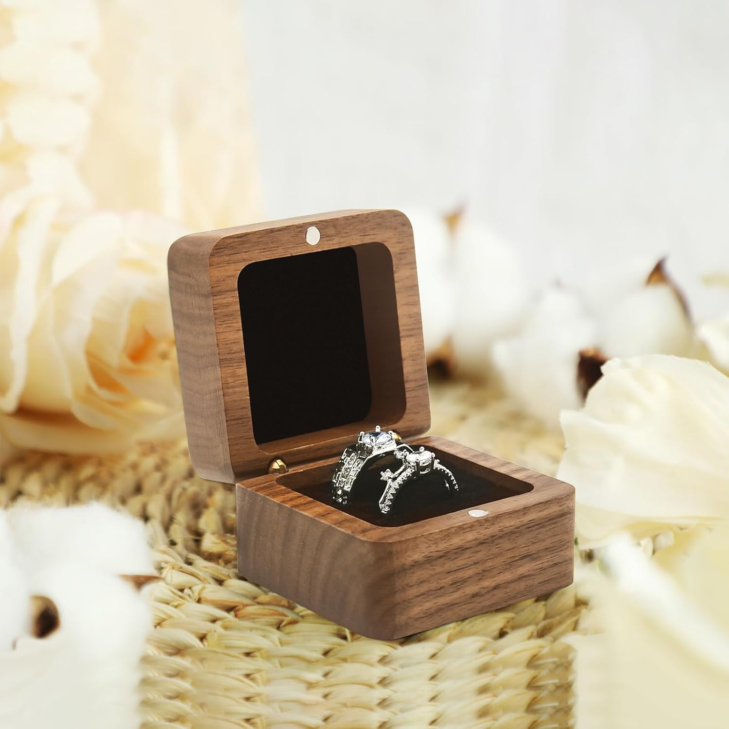 Exquisite Wooden Ring Box with 2 Slots Black