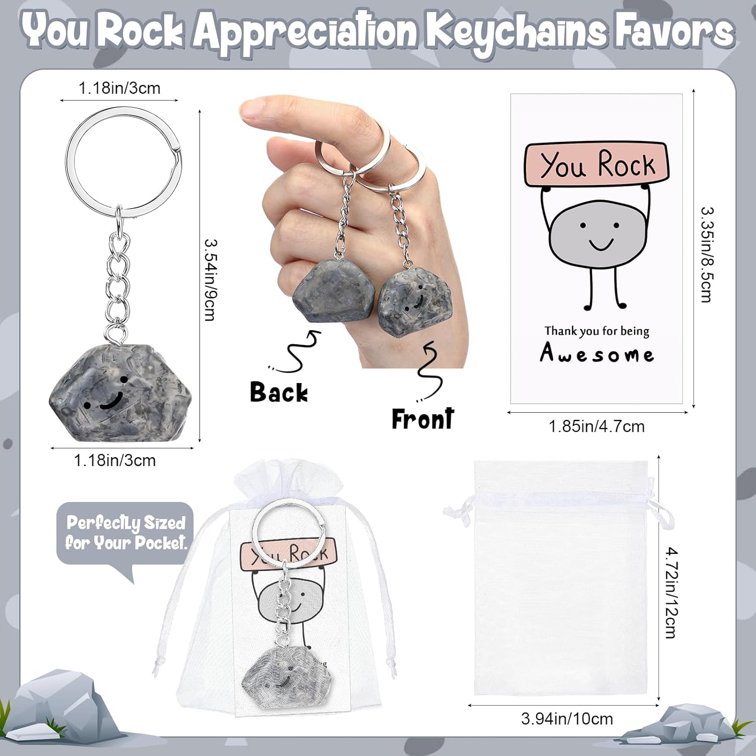 30 Sets Inspirational You Rock Keychain Gifts