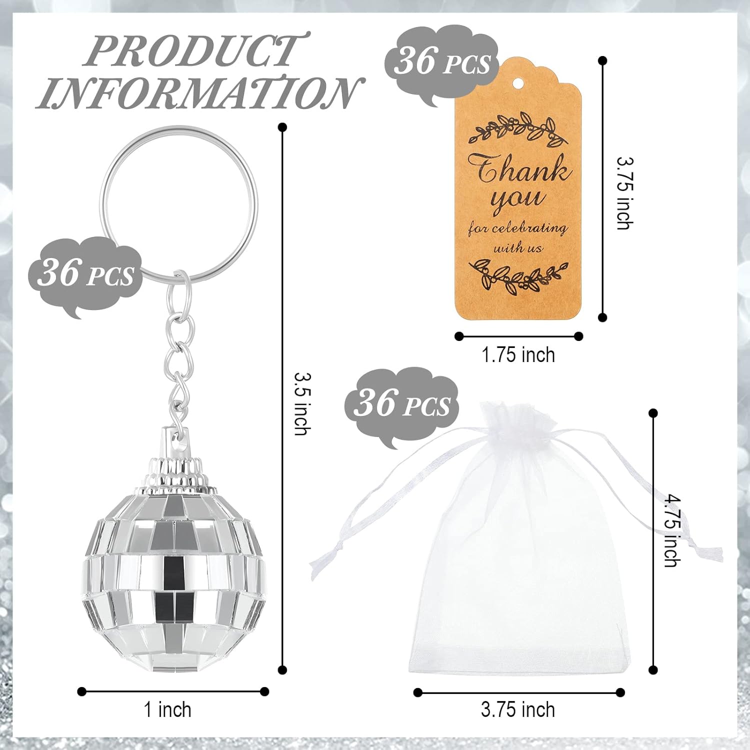 BBTO Graduation Gifts Mini Disco Ball Keychain Set