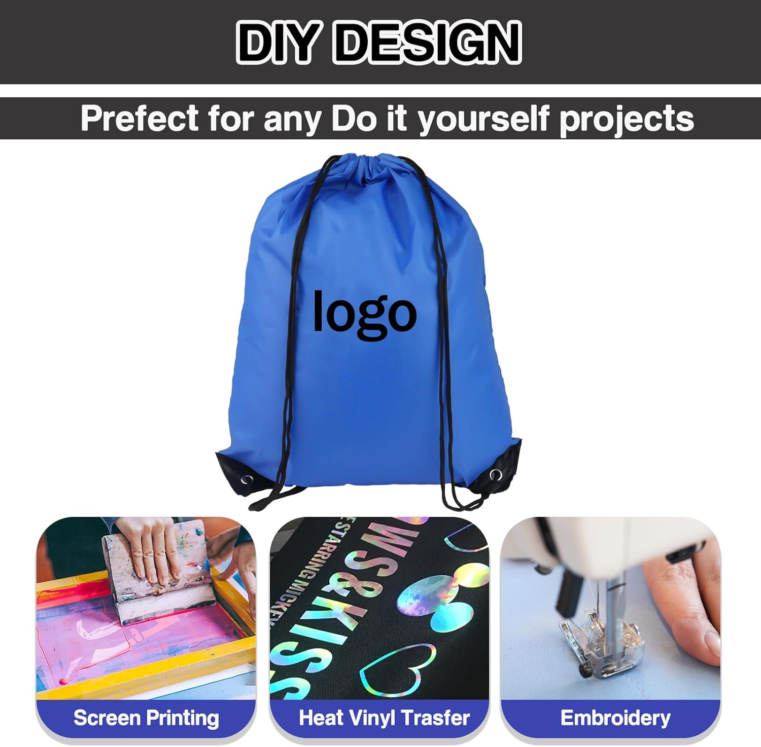 COIDEA Drawstring Backpack 6Pcs Black Gym Bags for Sports Travel