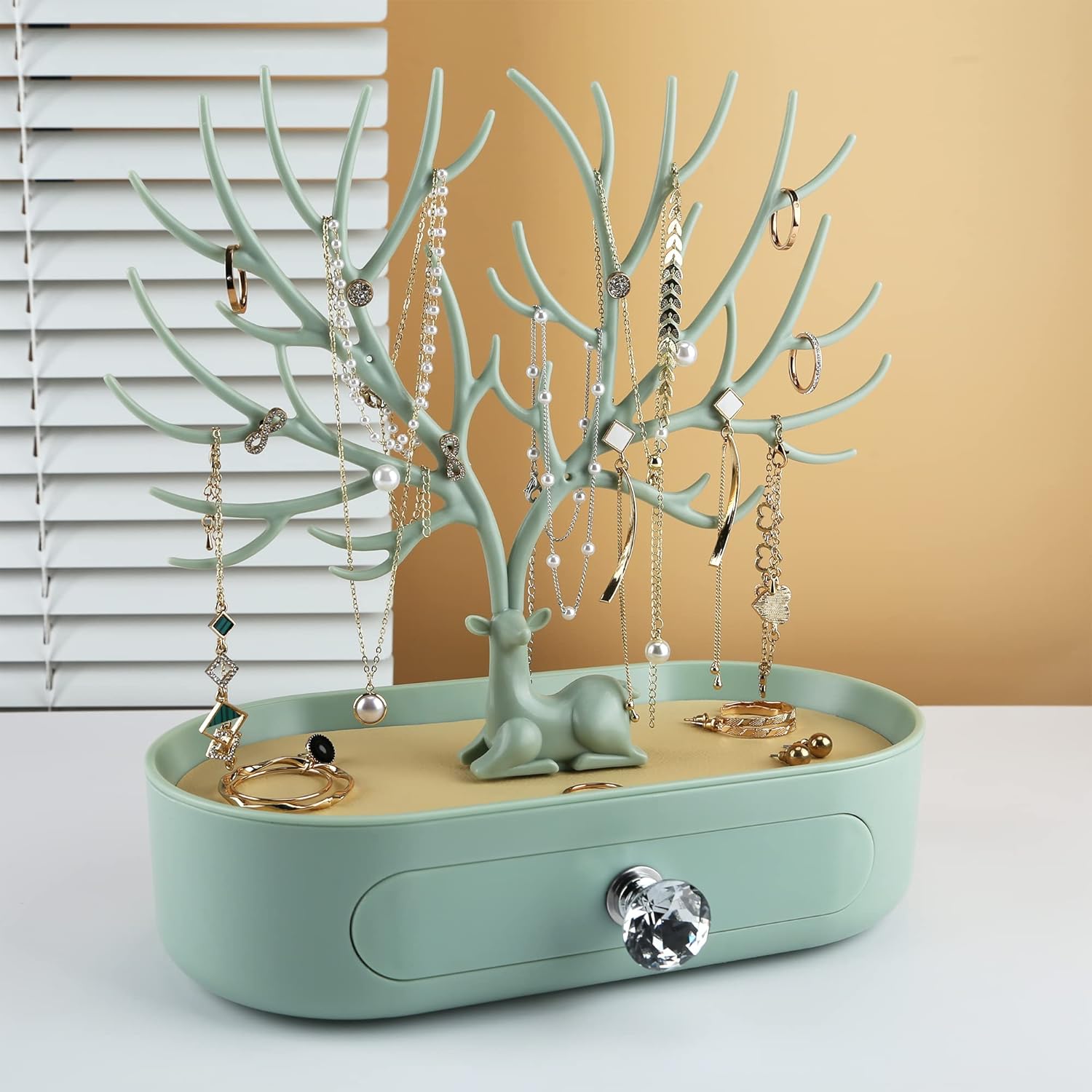 MORELESS Antlers Jewelry Display Stand with Drawer and Crystal Handle