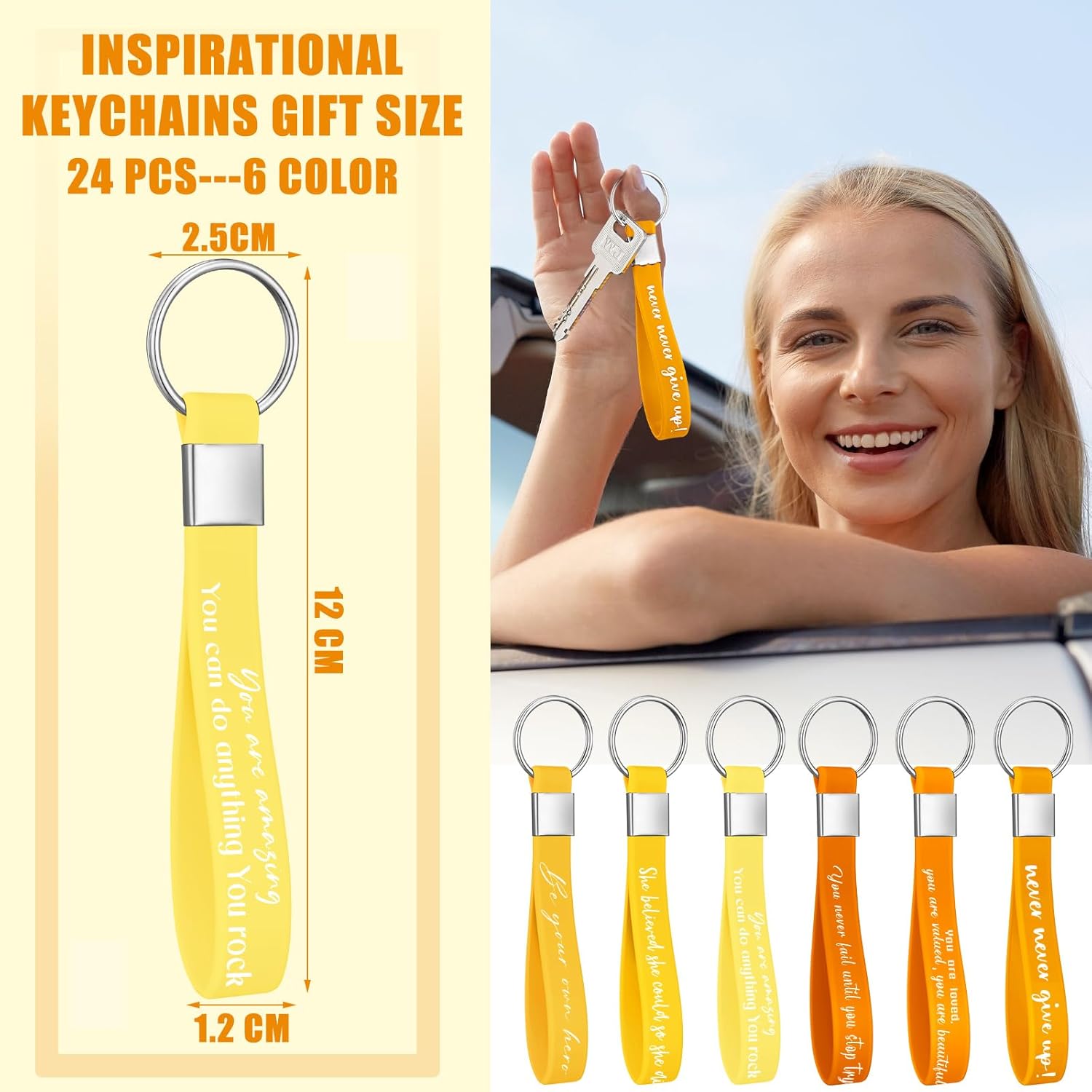 Sasylvia 24 Pcs Inspirational Quote Keychains for Women Men Girls Gifts