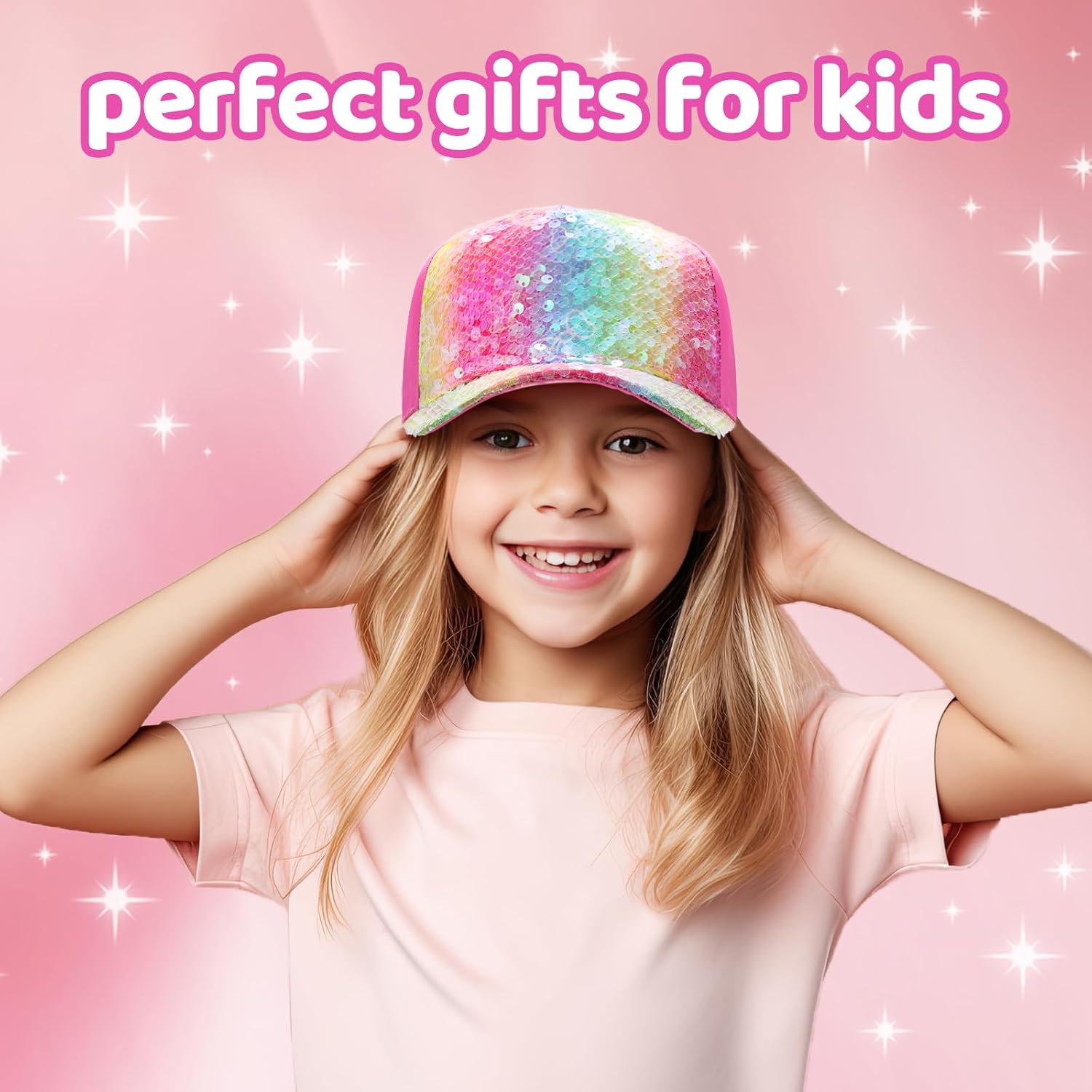 BROMZ Girls Glitter Ponytail Baseball Cap for 4-12 Years
