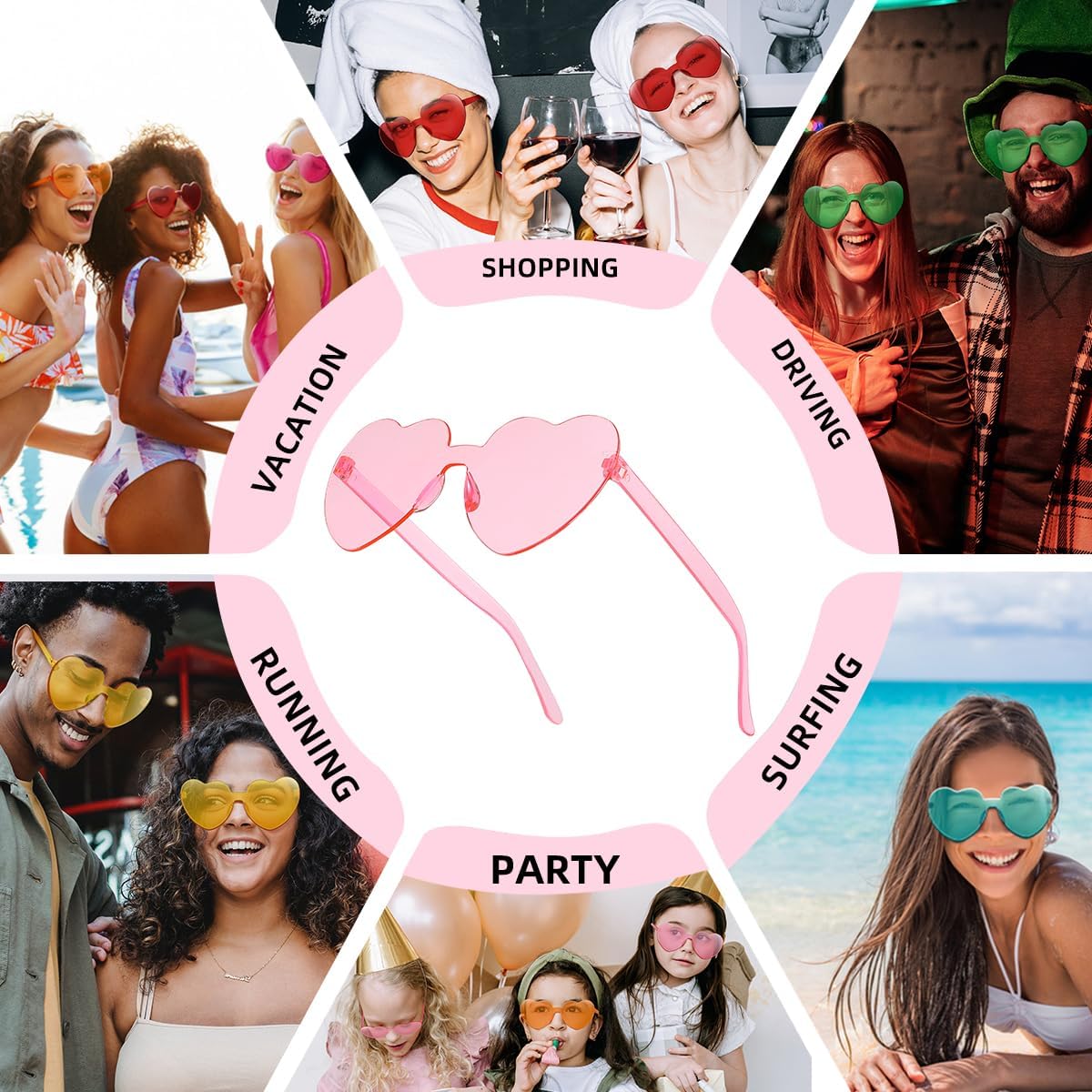 12 20 24 Pairs Heart Shaped Rimless Sunglasses for Women Men