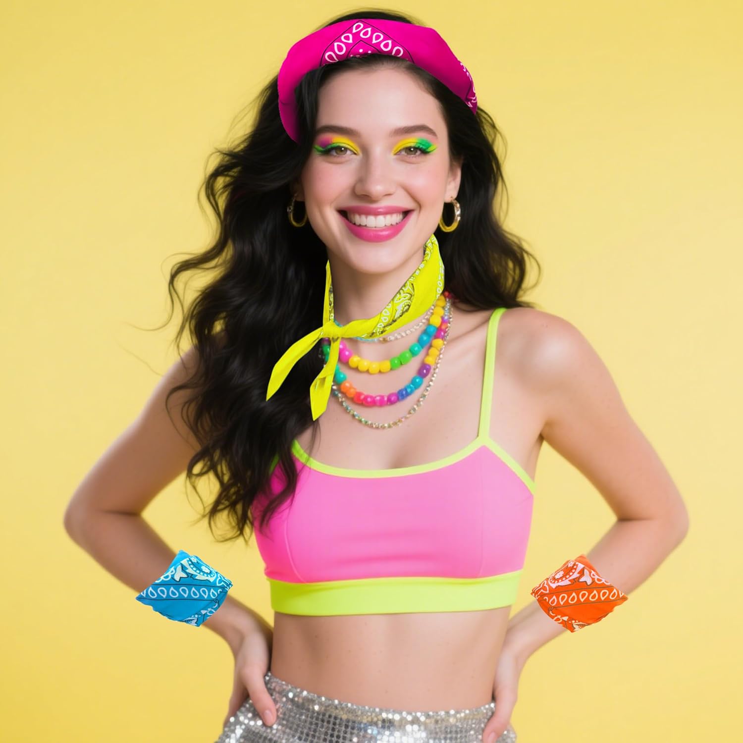 ILHSTY 32 Pcs Neon Paisley Bandanas for Men Women