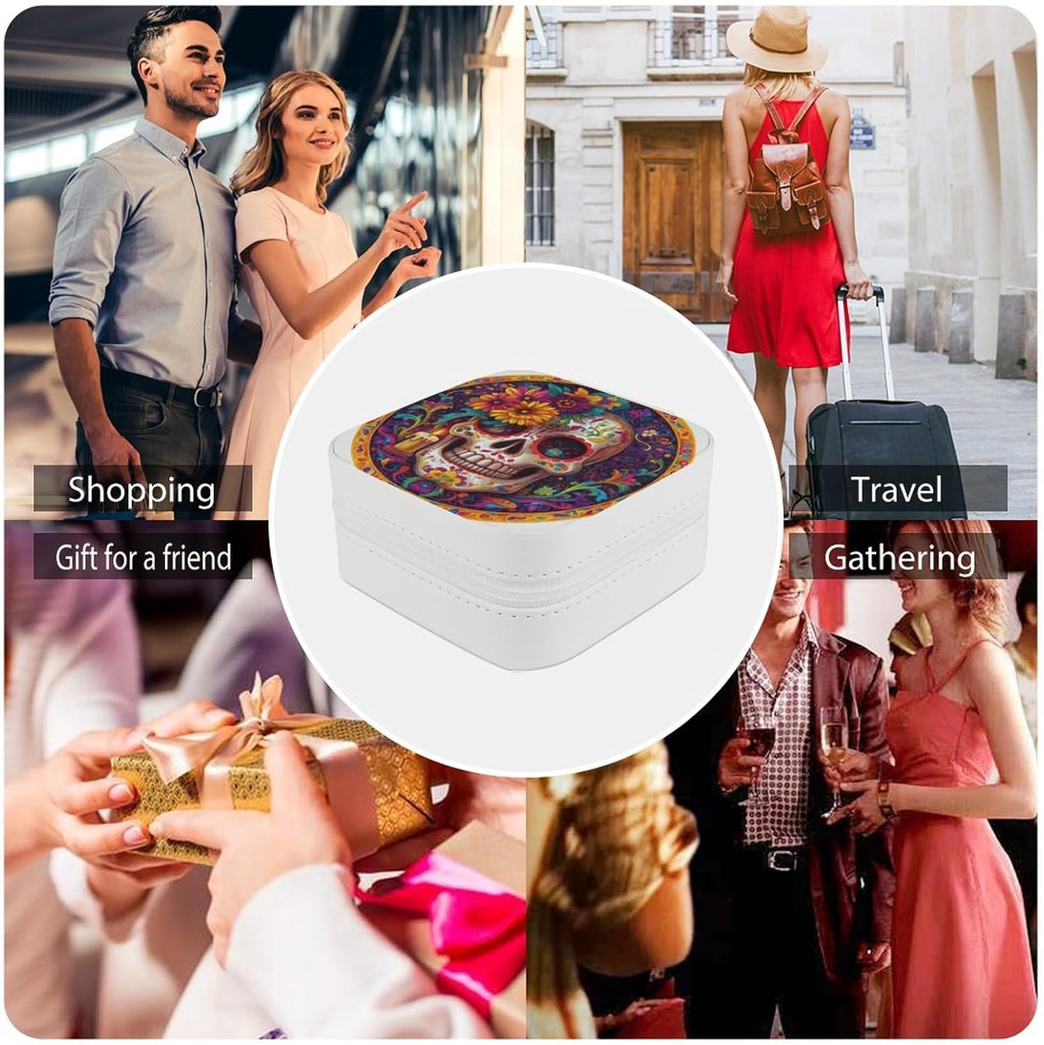 Colorful Skull Travel Jewelry Case for Women