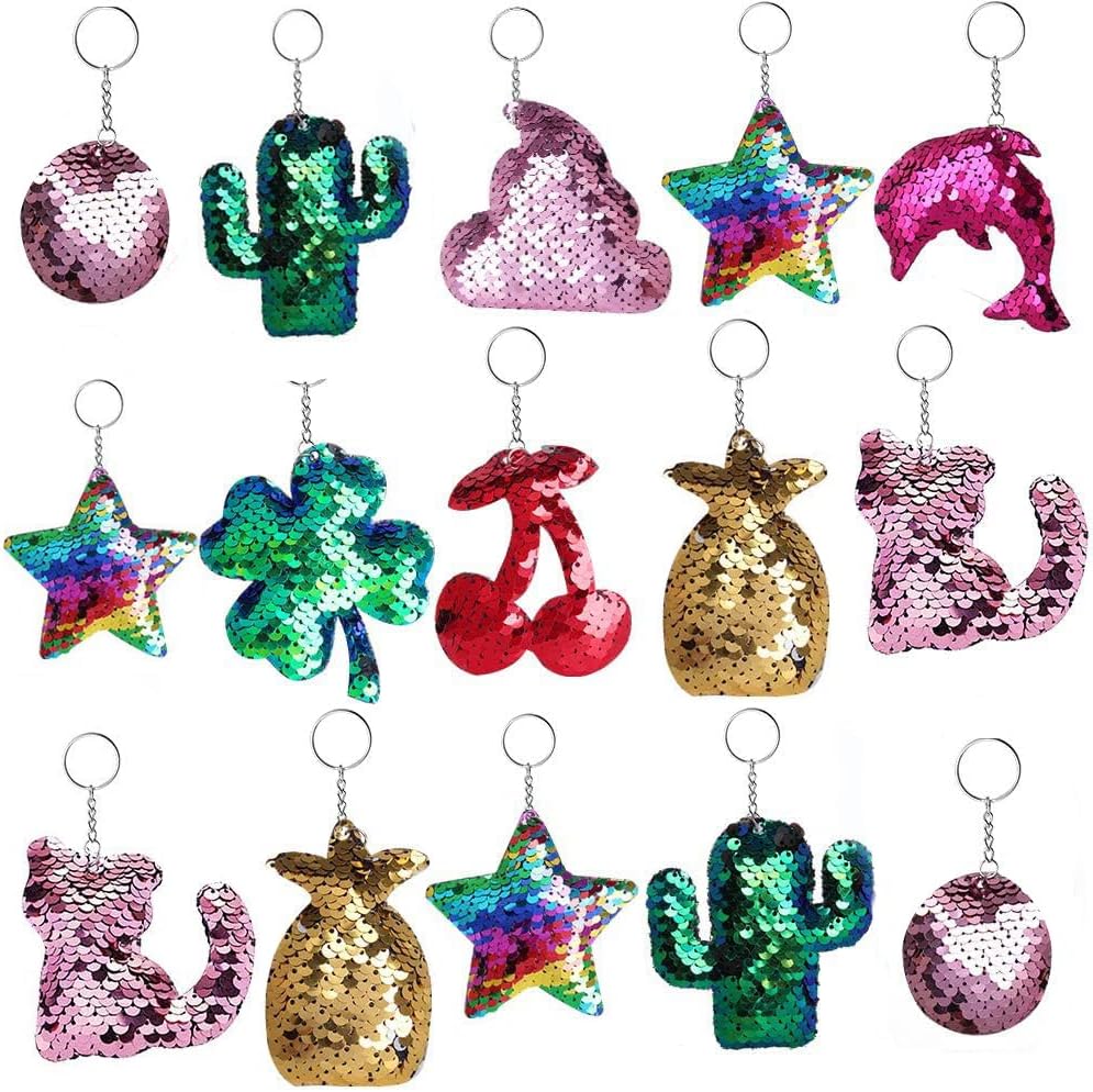 Outee 15 Pcs Sequin Keychain Set