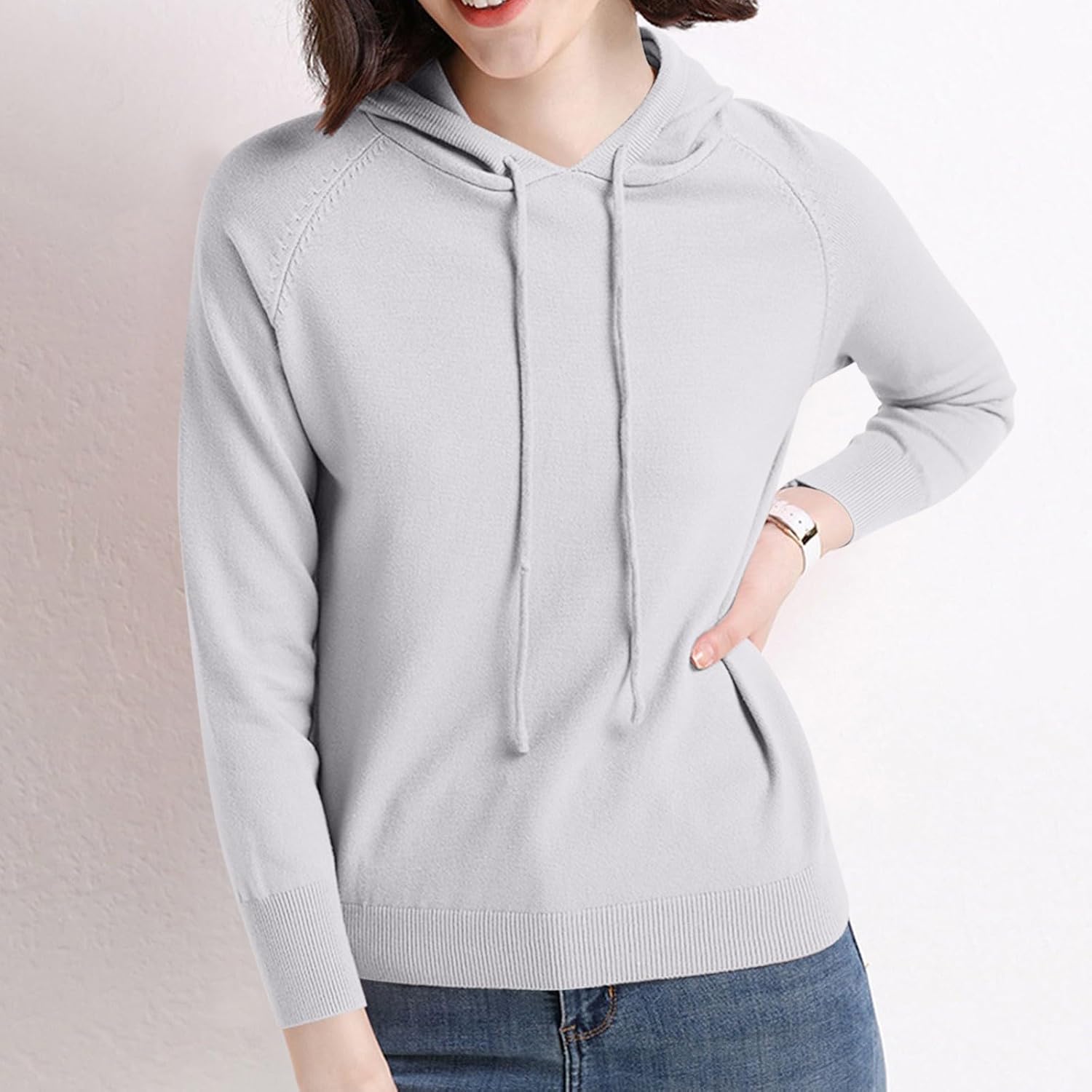 Womens Plus Size Classic Solid Hoodie Sweatshirt Long Sleeve
