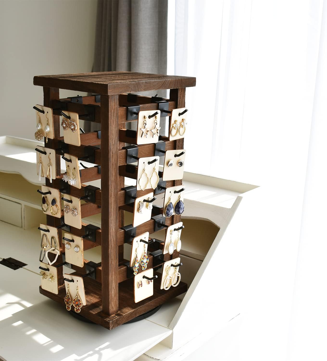 Ikee Design 5 Tiers Rotating Jewelry Display Tower with 42 Hooks