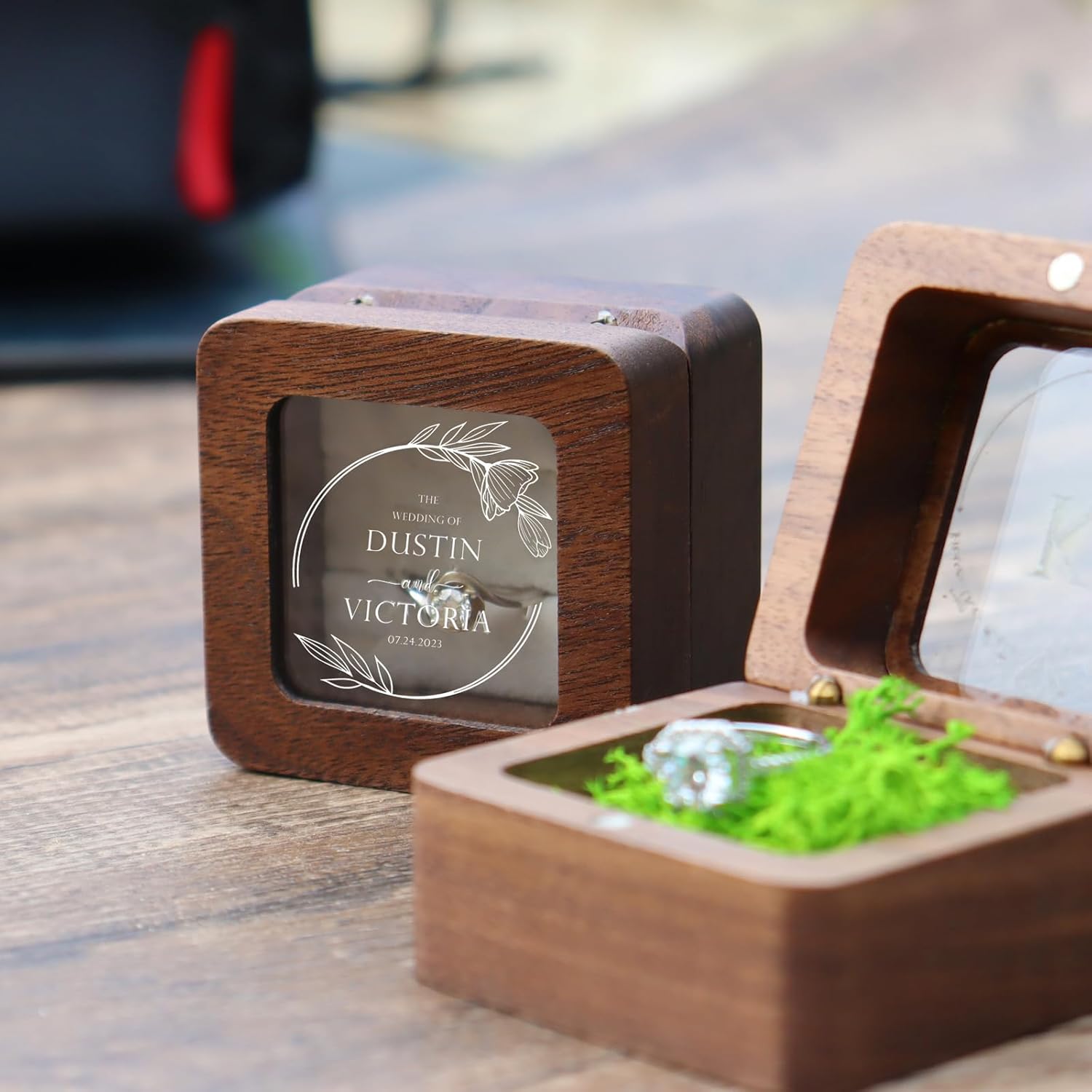 Personalized Wooden Ring Box with Name and Date