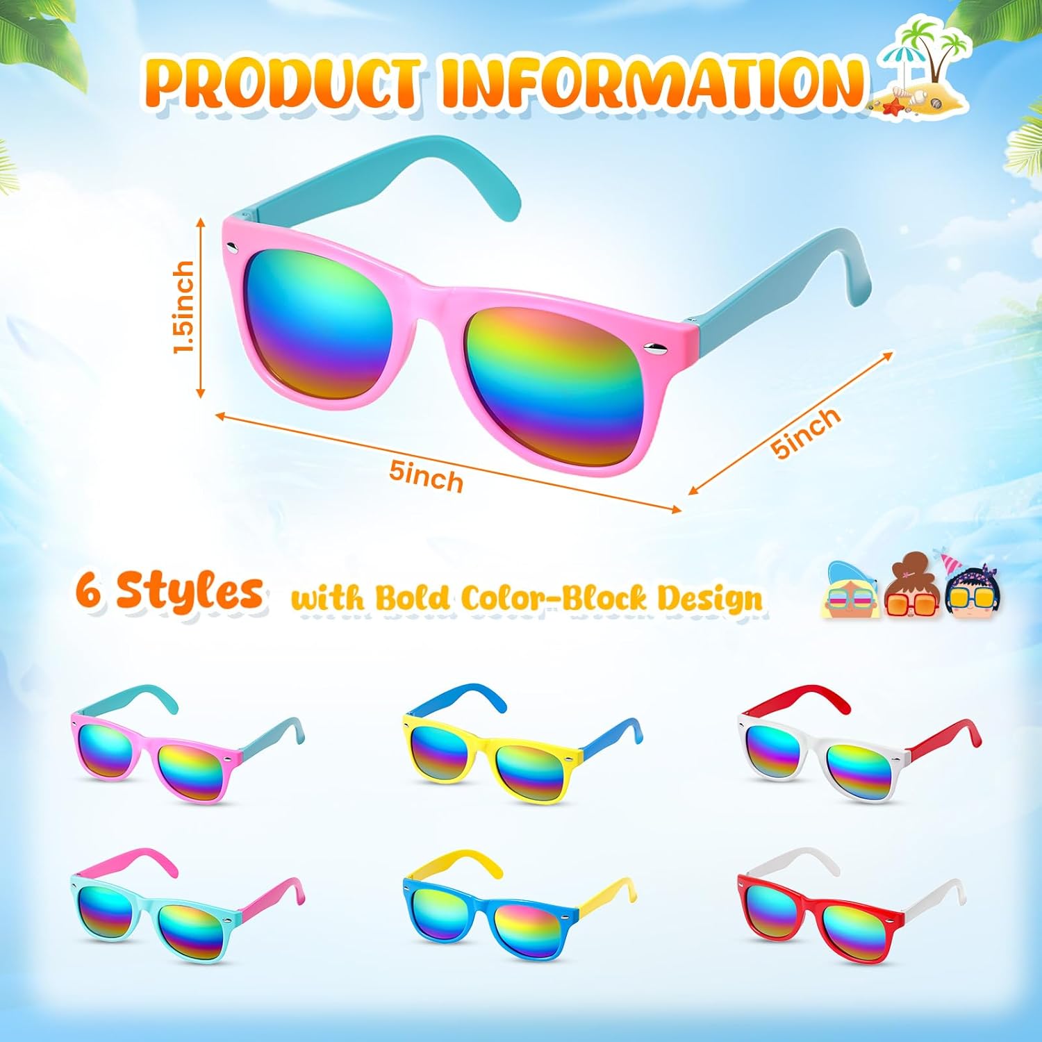 LovesTown Kids Sunglasses Bulk Set for Birthday Beach Events