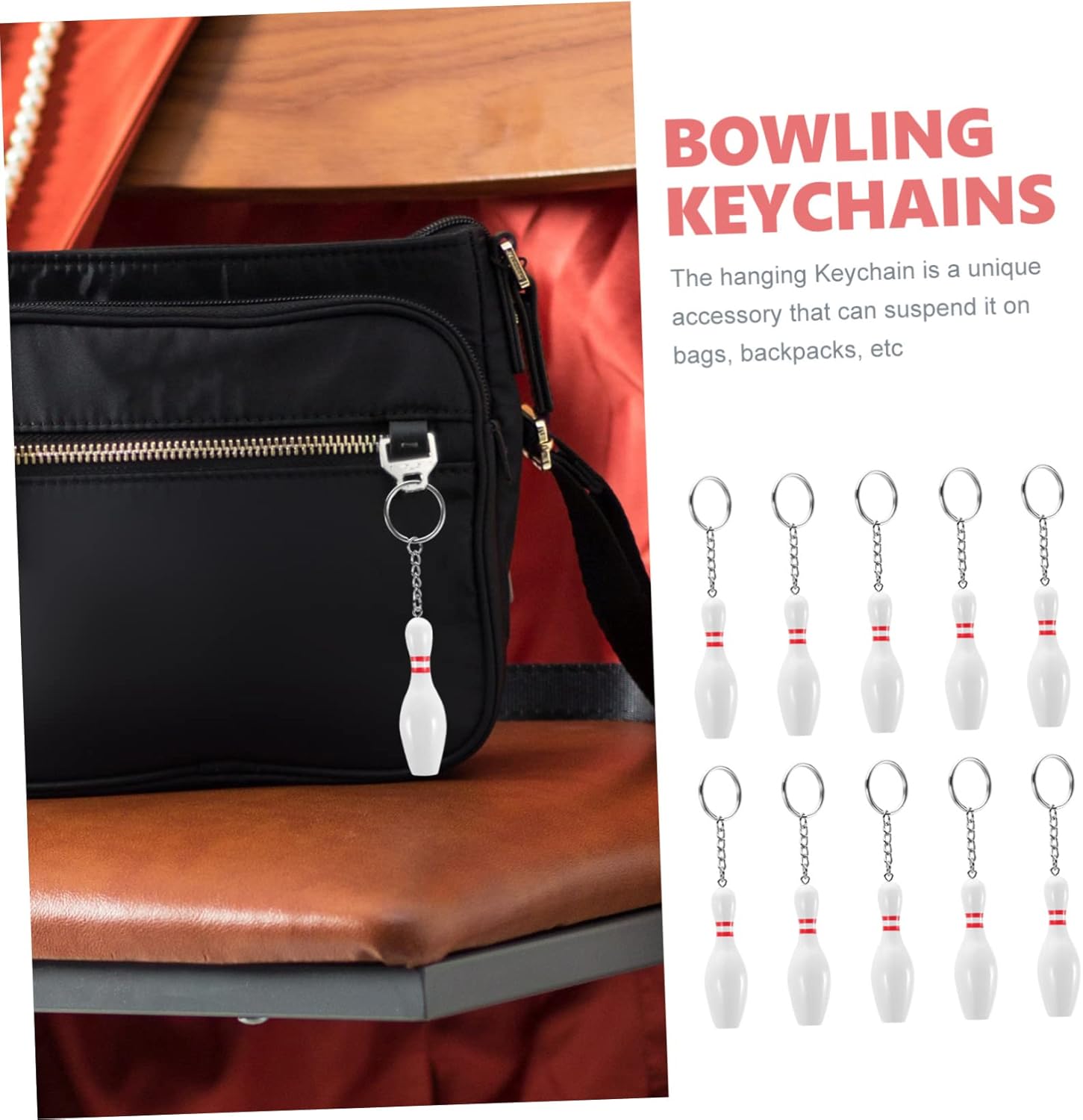 Toyvian Bowling Pin Keychains for Bags and Keys