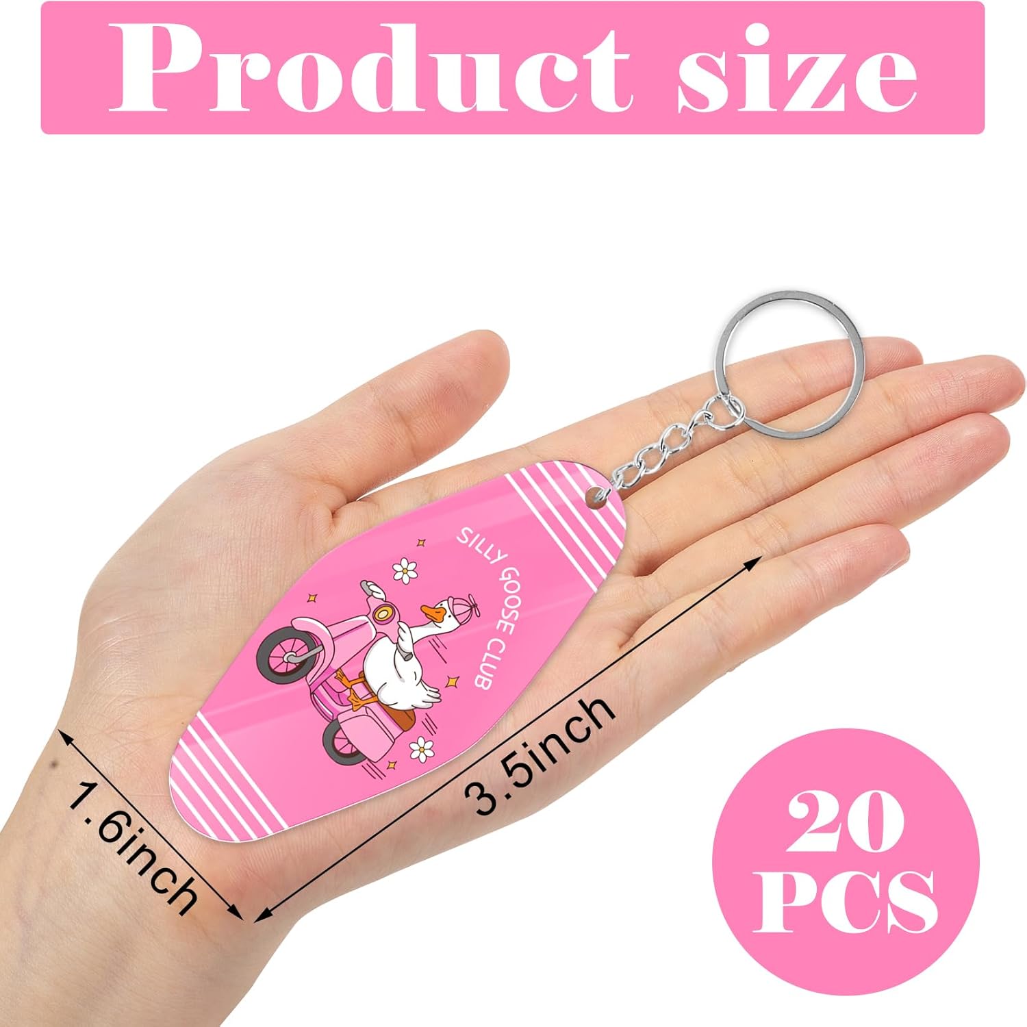 20Pcs Silly Goose Keychain Pink Cute Funny Key Rings Novelty Gifts