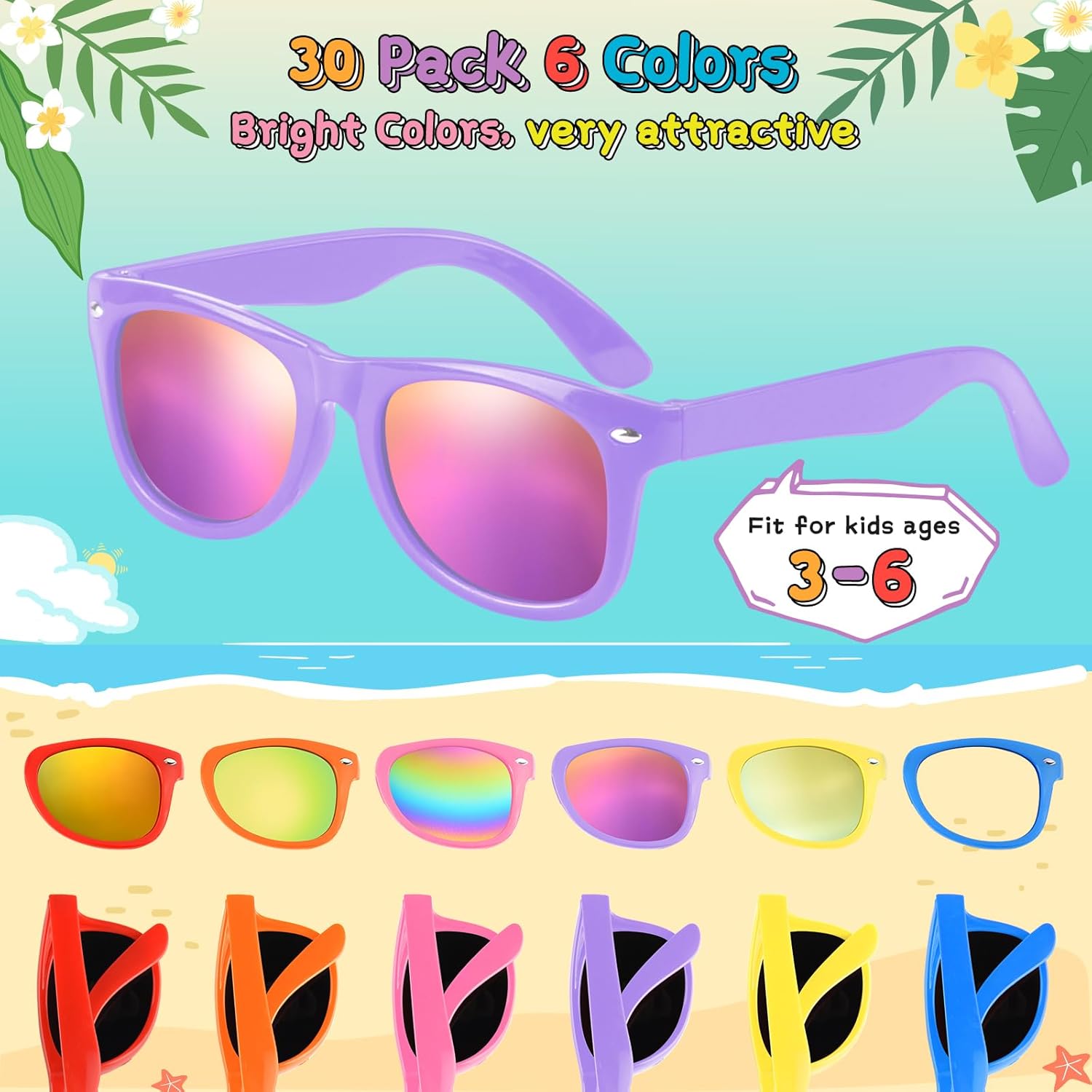 MEEZY 30 Pack Neon Kids Sunglasses Party Favors