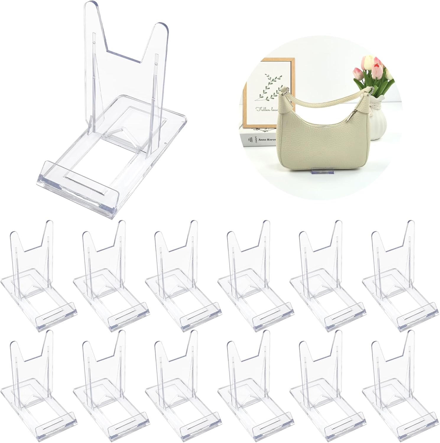 12 Piece Adjustable Clear Acrylic Purse Display Stand