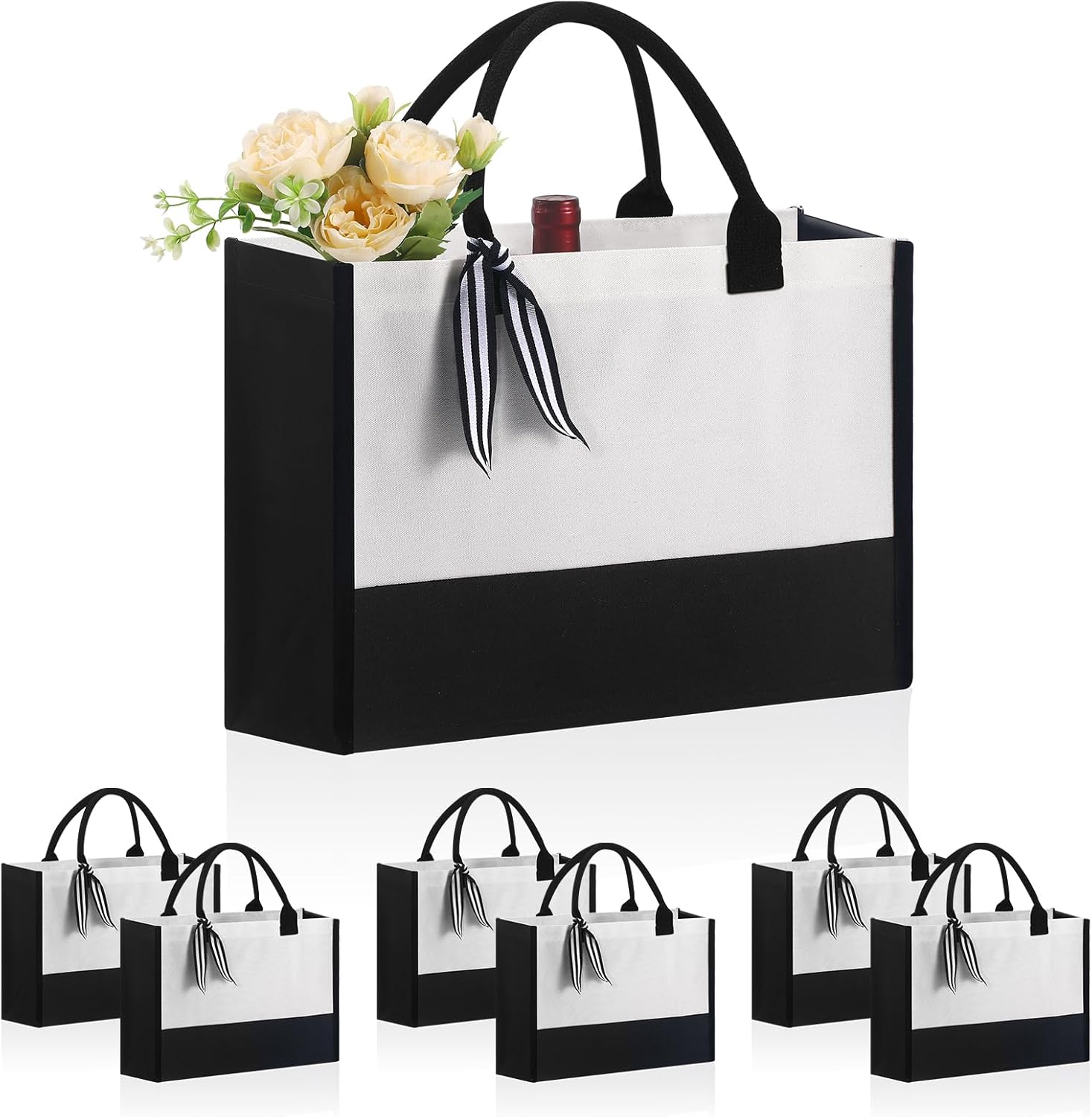 OKBA 6 Pack Personalized Classic Canvas Tote Bag with Zipper Pocket
