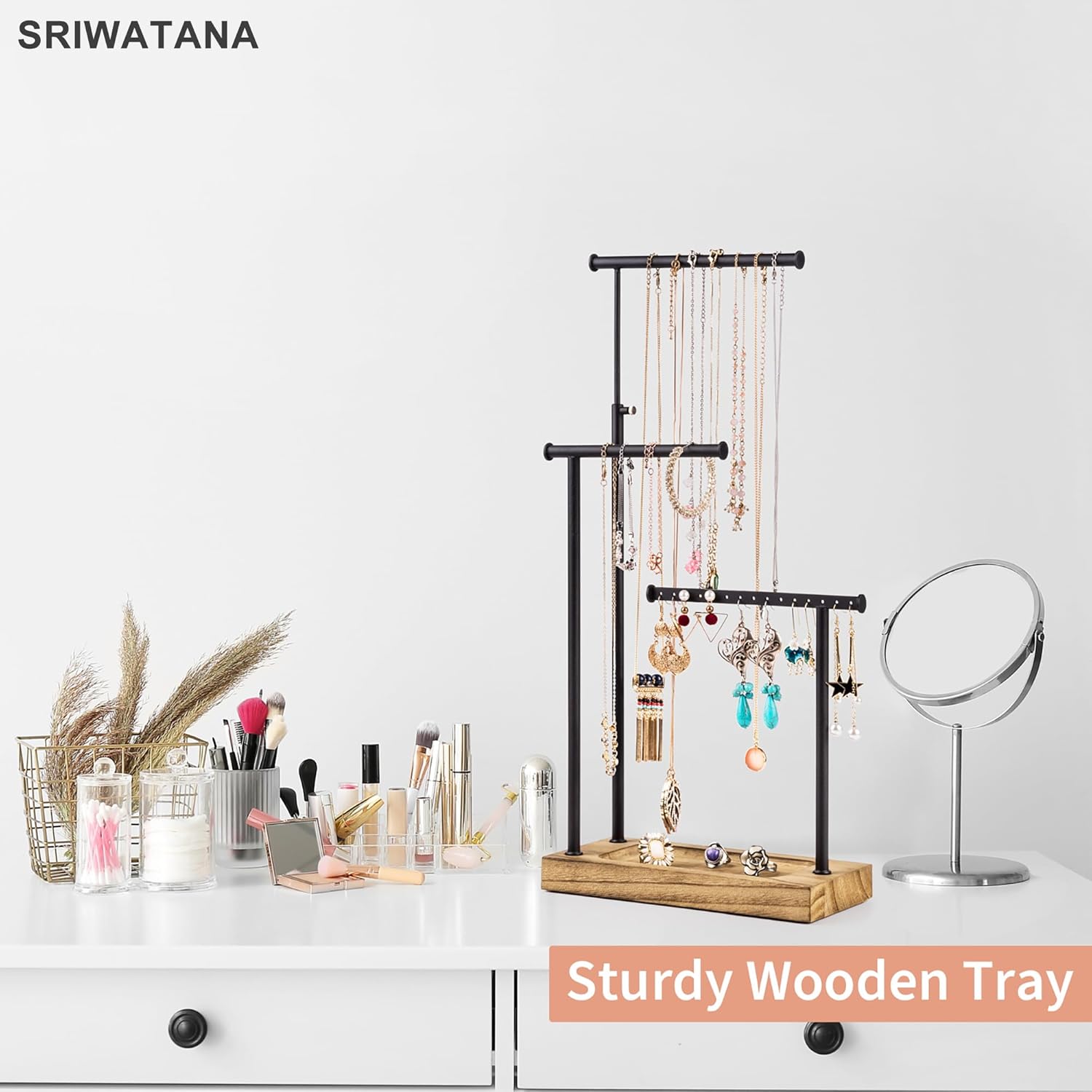 SRIWATANA Jewelry Organizer Stand - 3 Tier Extra Tall Necklace Holder