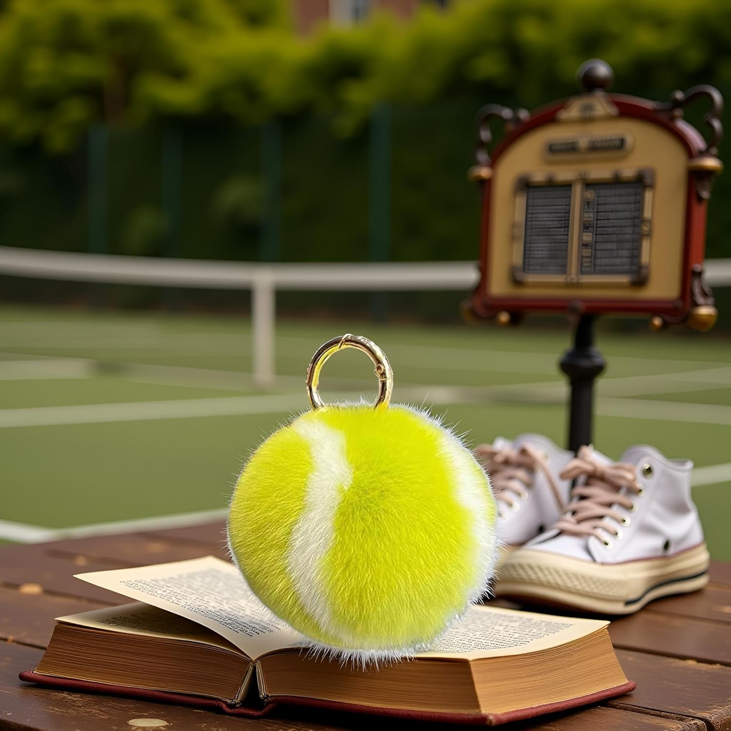 Fluffy Tennis Ball Keychain - Soft Plush Key Ring Accessory