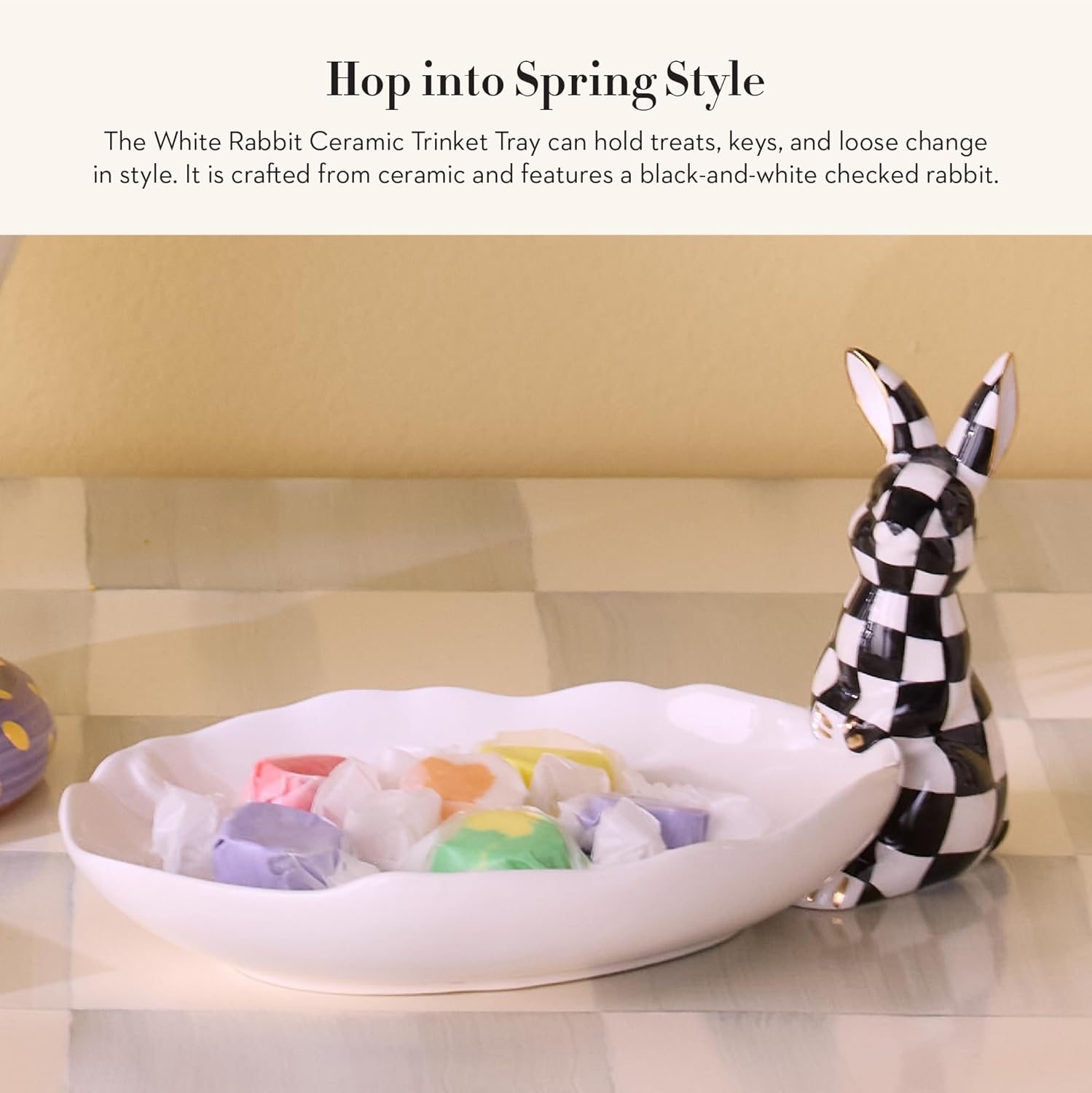 Mackenzie-Childs Ceramic Tray with White Rabbit Design
