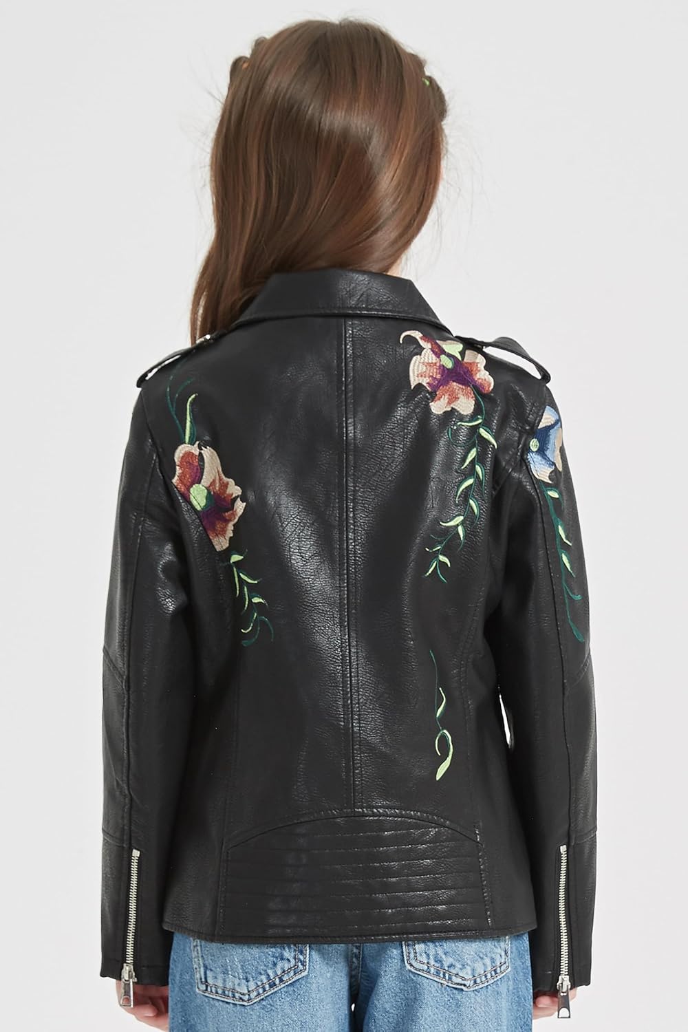Giolshon 2024 Fall Girls PU Leather Jacket for Kids