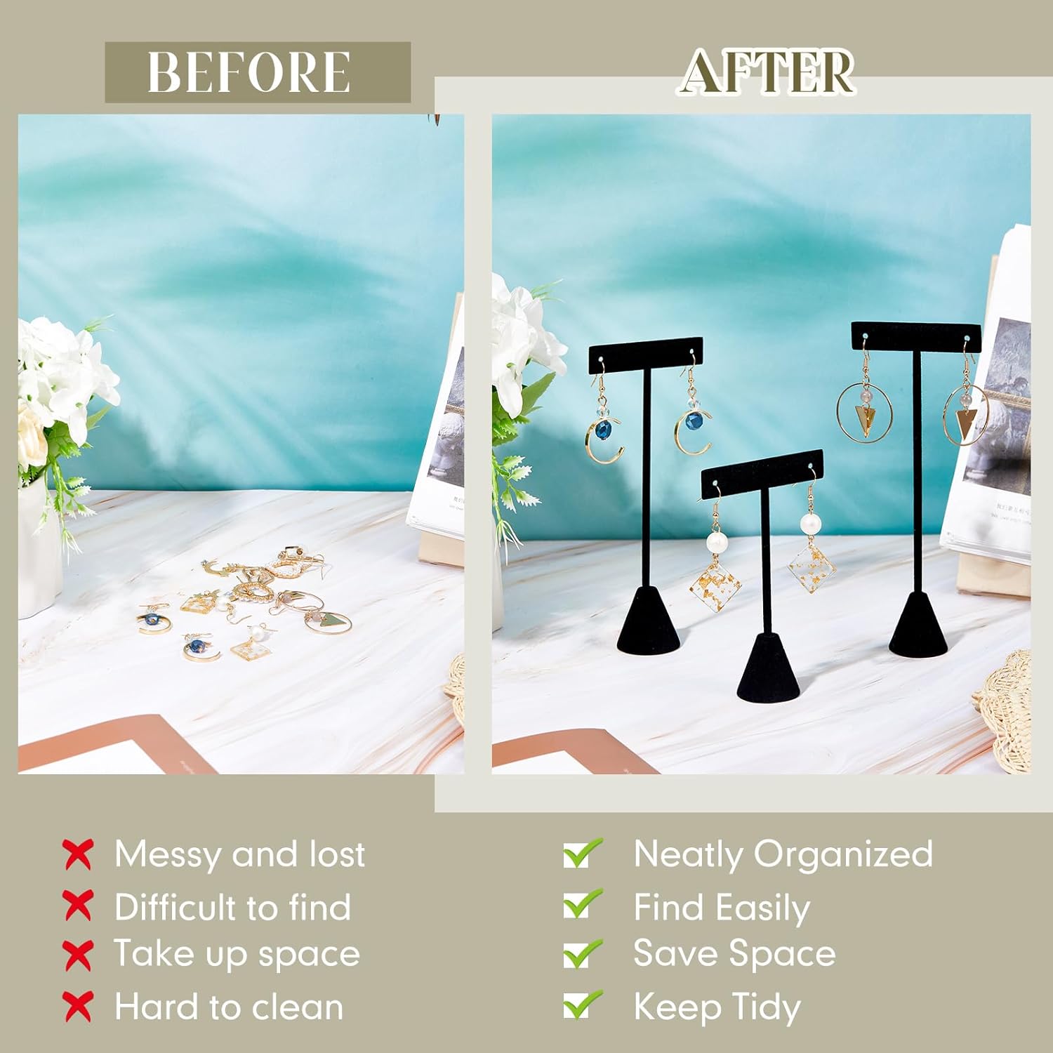 Marsui 12 Pcs Earring Display Stand Set with 3 Heights