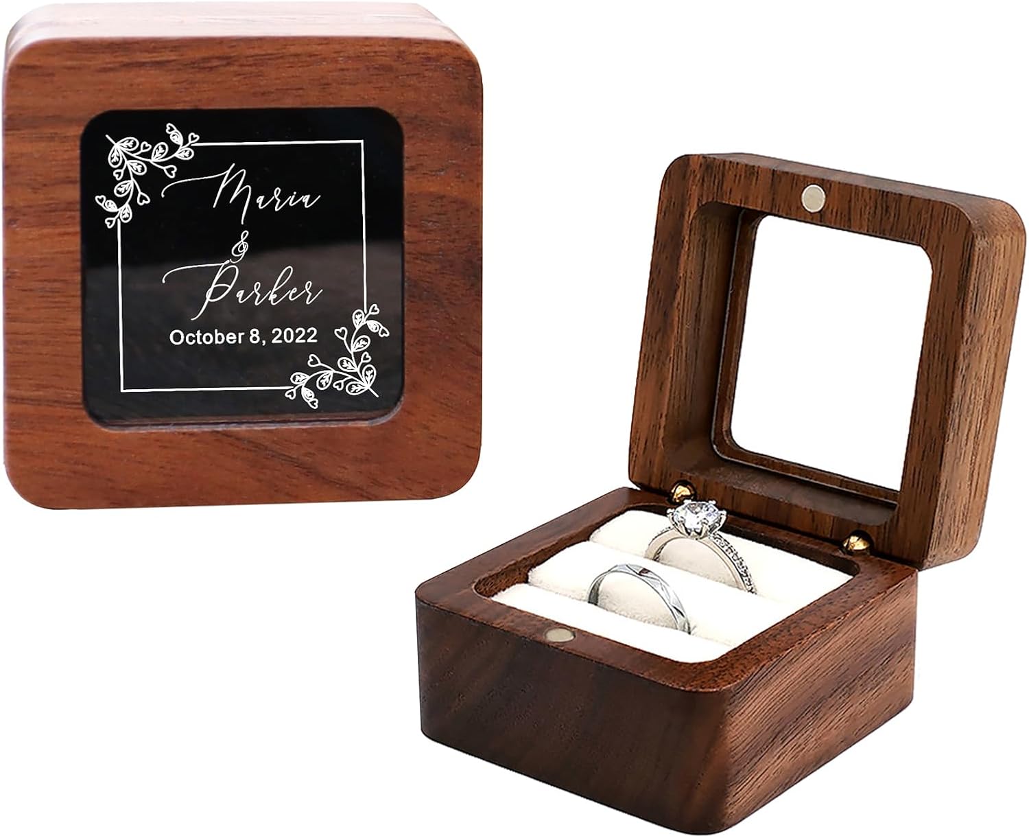 Personalized Wooden Ring Box with Name and Date