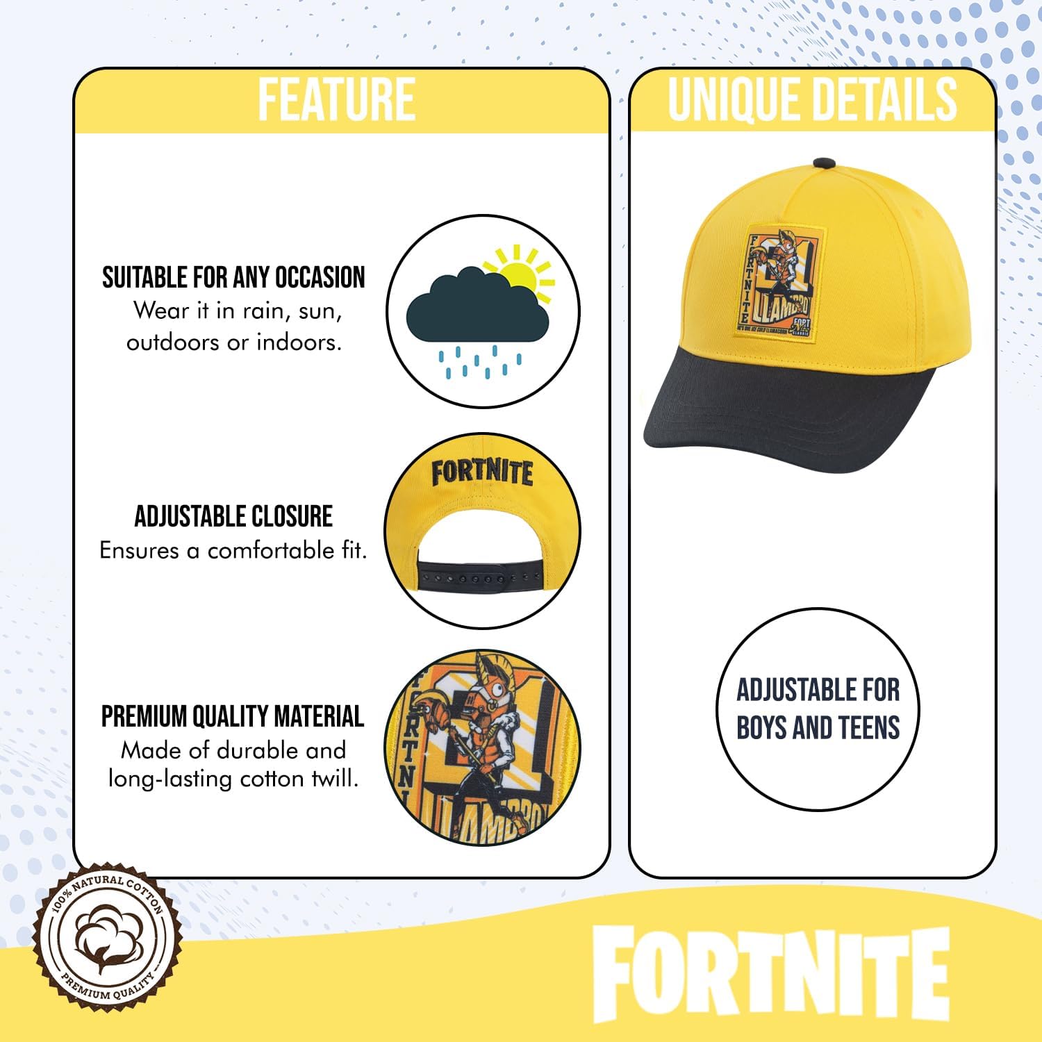 Fortnite Baseball Cap for Boys Fitted and Comfortable