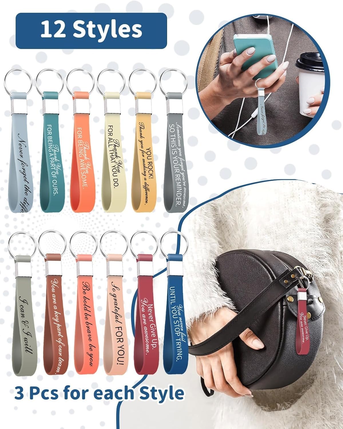 36Pcs Inspirational Quote Keychains Bulk Gifts