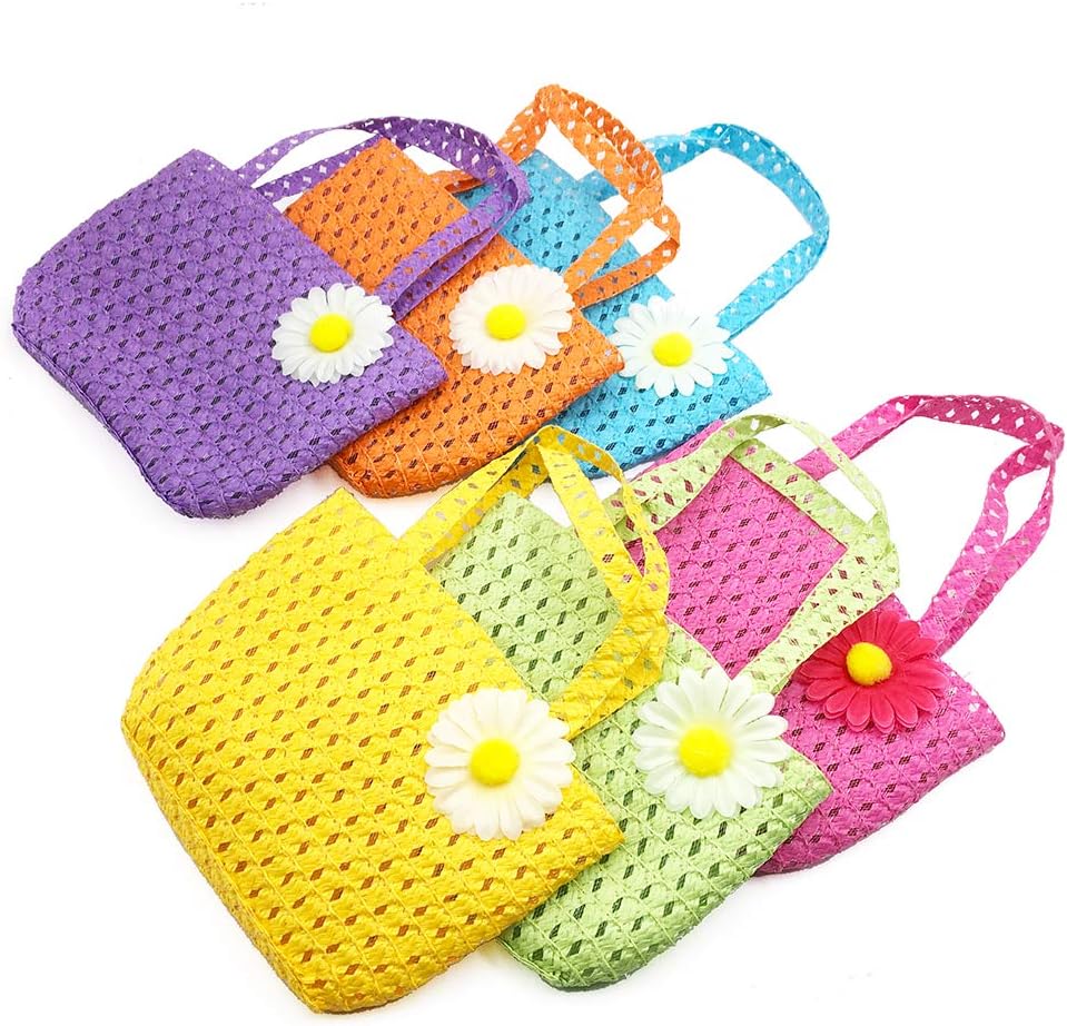 6 Sets Daisy Flower Straw Hats and Wallets for Kids Party Gift