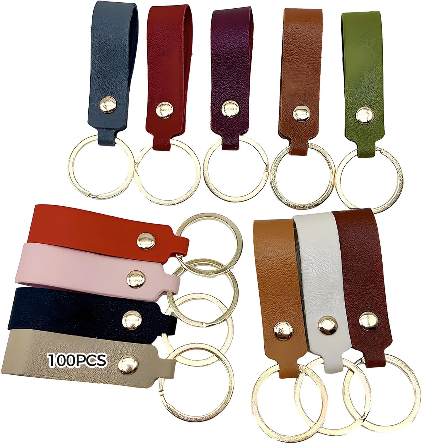 100 Piece Assorted Pu Leather Keychains Customizable Gift Set