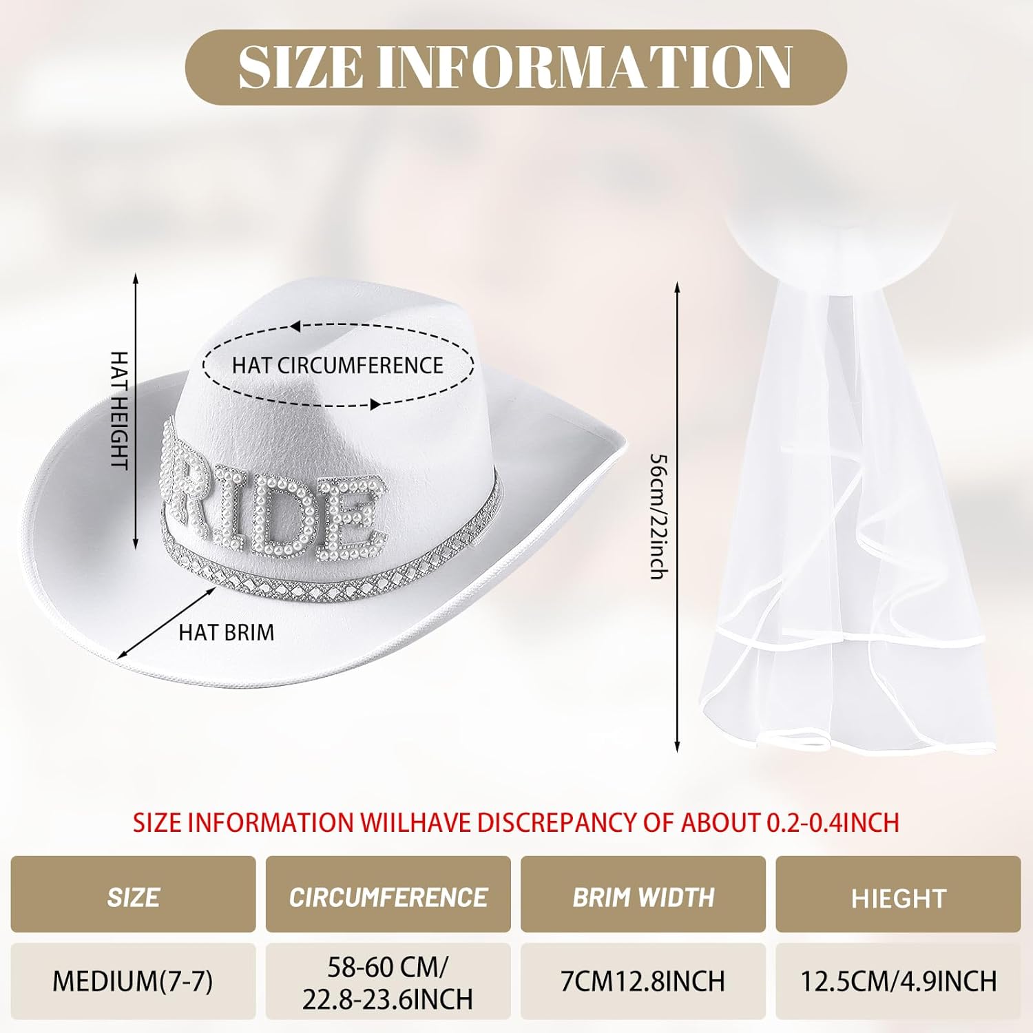 MGupzao Bridal Cowboy Hat with Veil