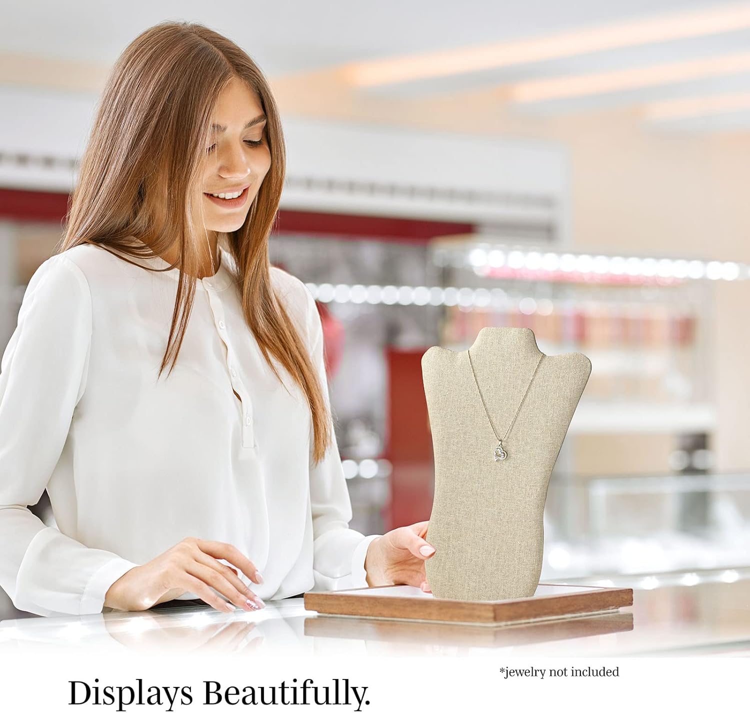 Novel Box 2 Pack Beige Linen Display Stands for Necklaces