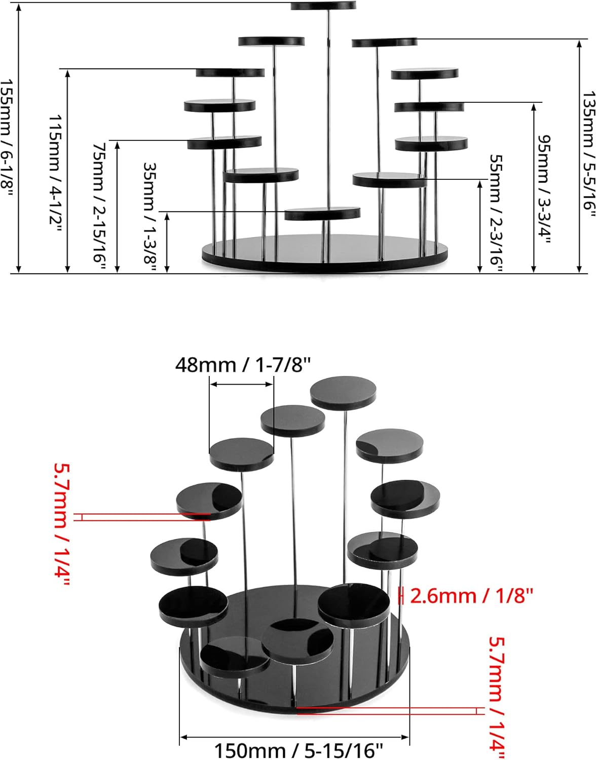 QWORK 12 Tier Acrylic Jewelry Display Stand Black