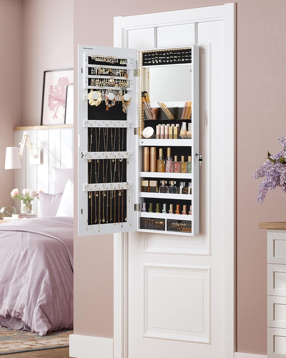 SONGMICS Jewelry Armoire with Lighted Mirror and 2 Drawers