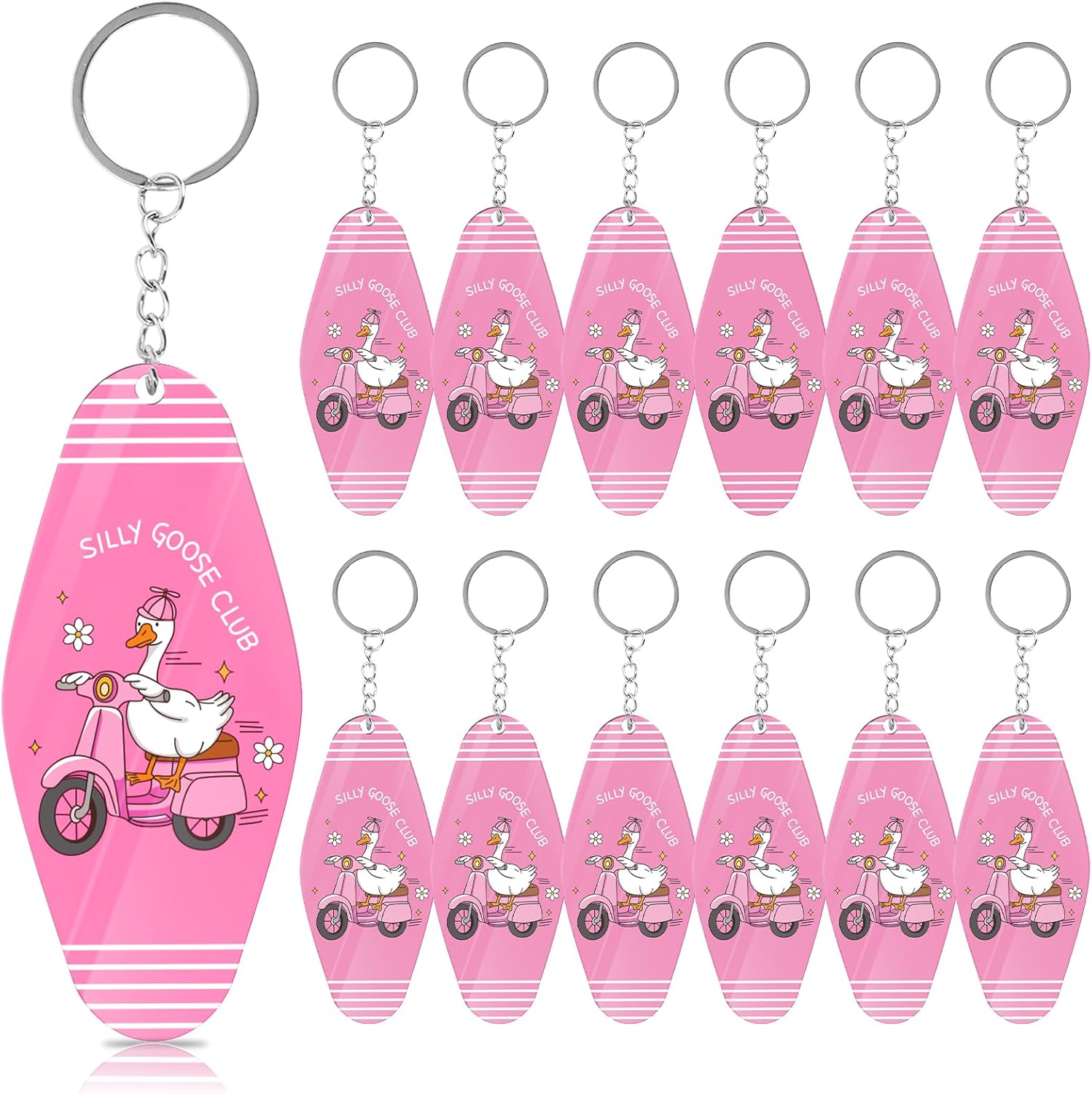 20Pcs Silly Goose Keychain Pink Cute Funny Key Rings Novelty Gifts