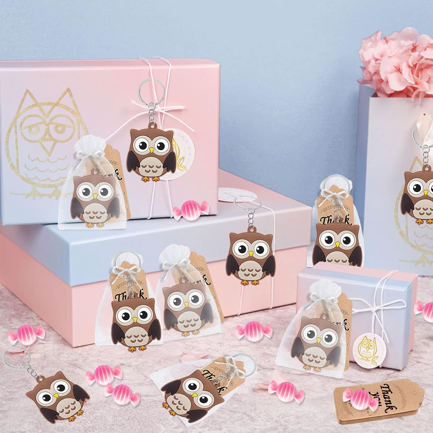 CiciBear 24 Owl Keychains - Forest Jungle Safari Party Decor