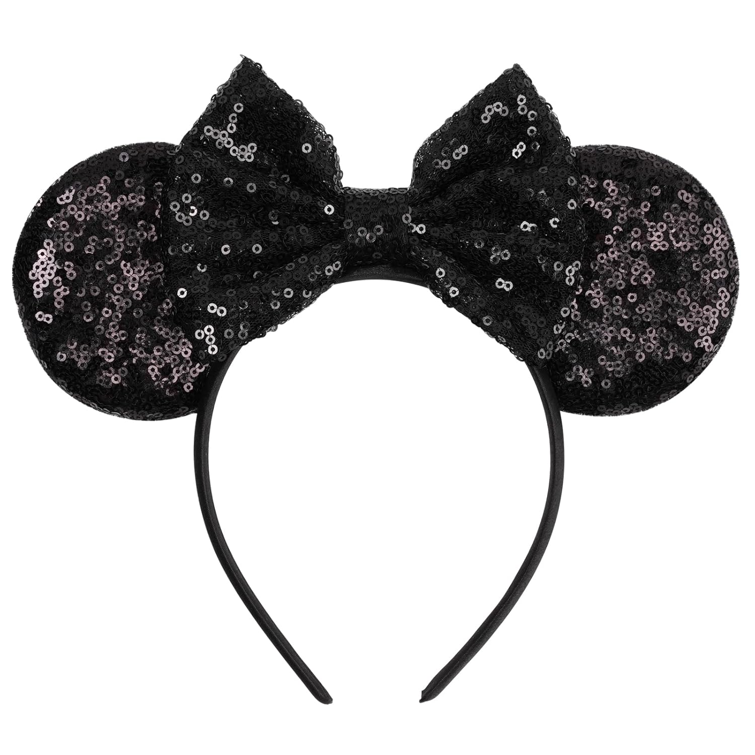 Classic Black Sequin Mouse Ears Headband for Adults
